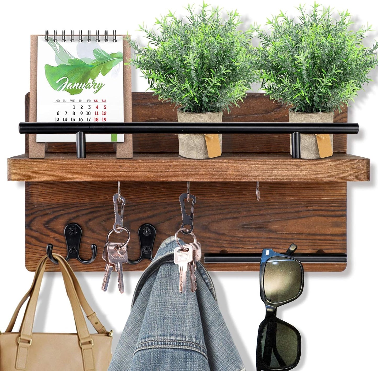 Wooden Mail Rack Organizer / Brown