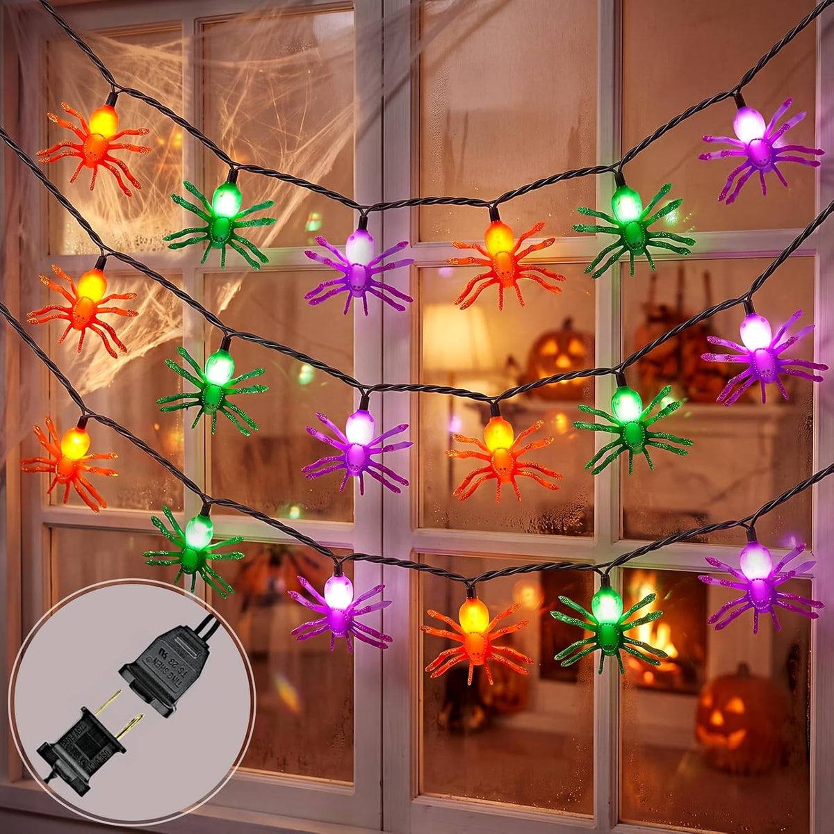 12FT Spider Halloween String Lights with 20 LED Plug in Spider Lights