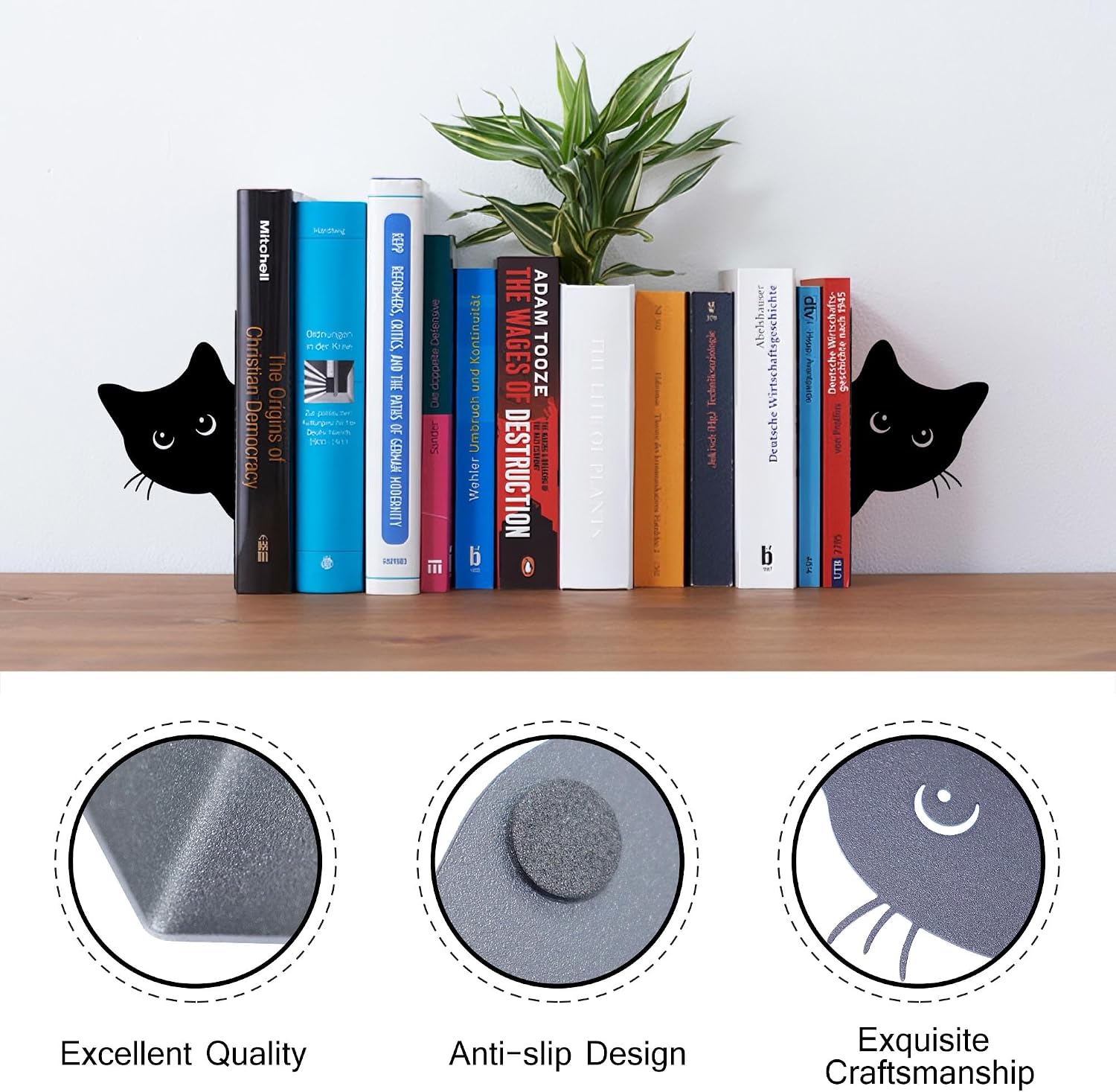 Bookends Metal Cat Book Ends / Cat-full Face / Black