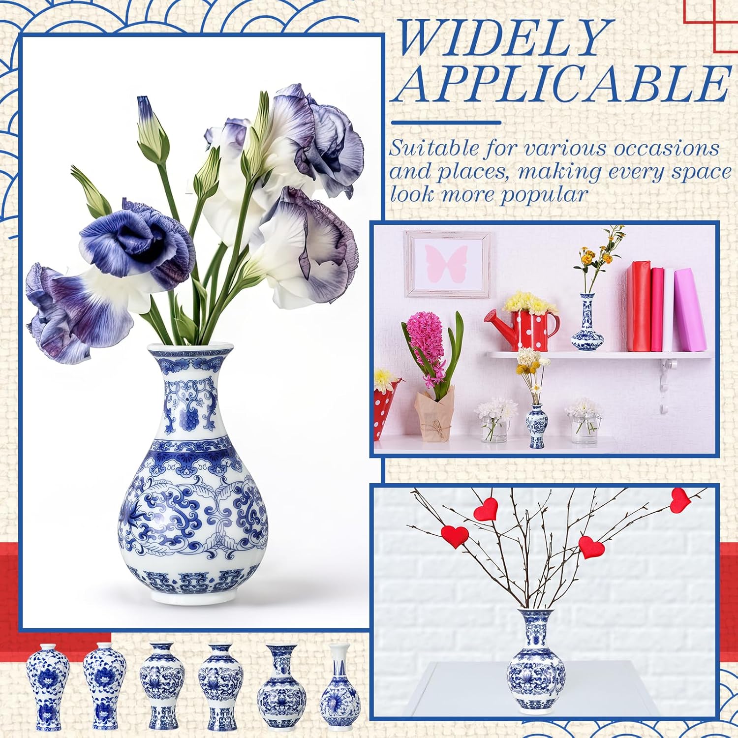 Small and White Vase Mini Porcelain Chinoiserie Bud Vase Vintage / Classic / Blue / Set of 12