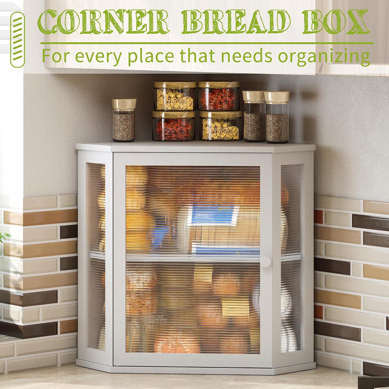 BMOSU Corner Bread Box for Kitchen Countertop Double Layer Bamboo Wooden Bread box Large Capacity Bread Storage
