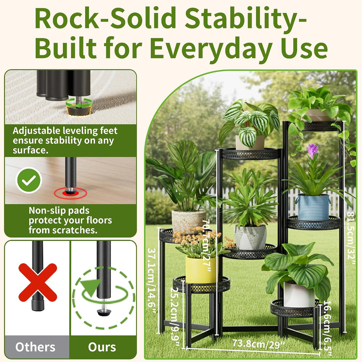 7 Tier Large Metal Plant Stand Indoor Outdoor with 7.9 Inch Wide Tray, Tiered Corner Plant Stand, Flower Display Holder