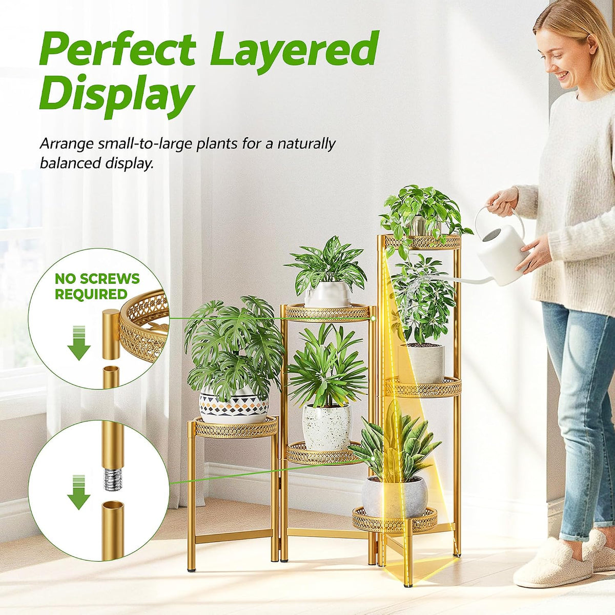 6 Tiered Plant Stand Indoor for Multiple Large Planter, Tall Heavy Duty Adjustable Folding Rack with Rustproof 7.9 Inch
