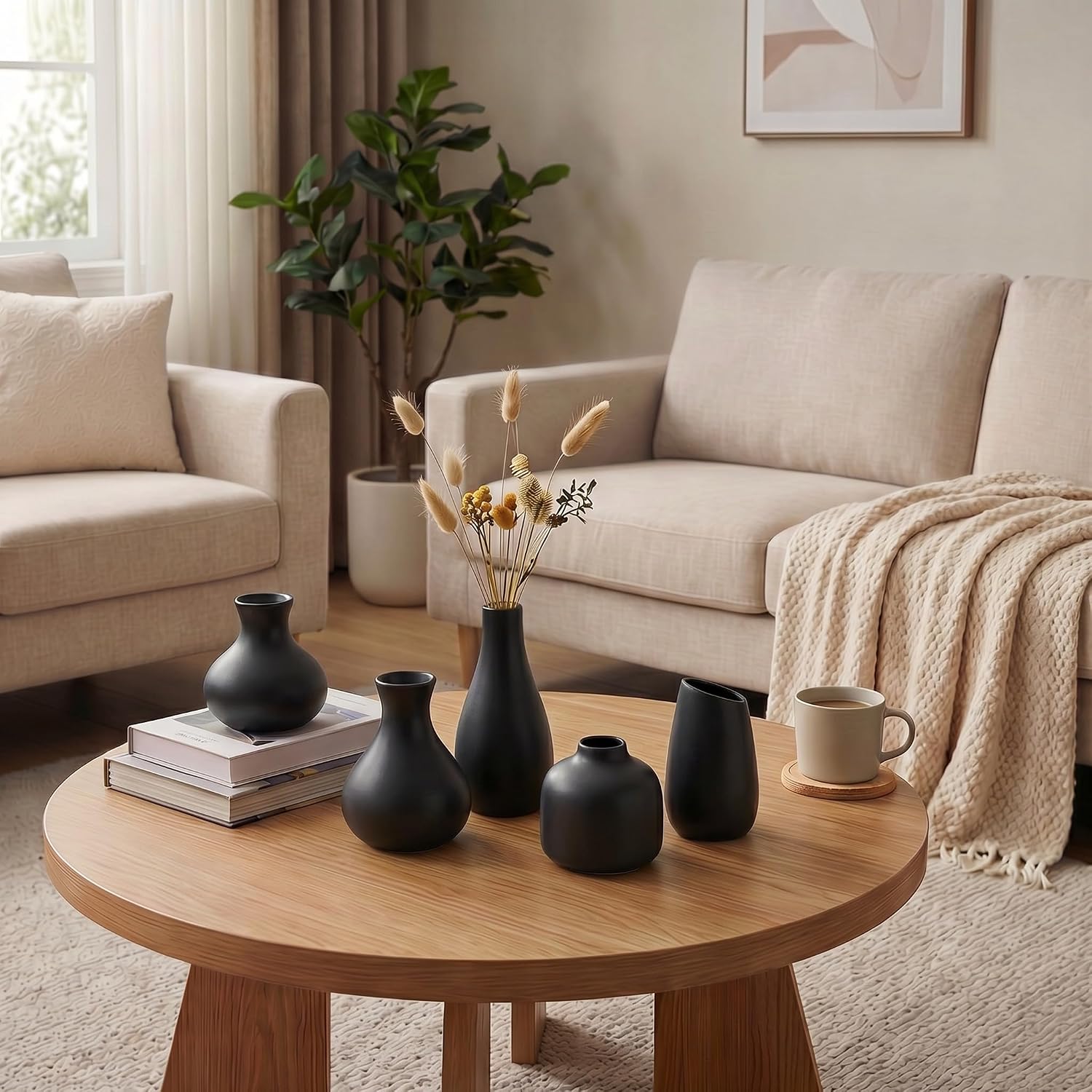 Black Ceramic Bud Vase / Black - 10-piece Set / Set of 10