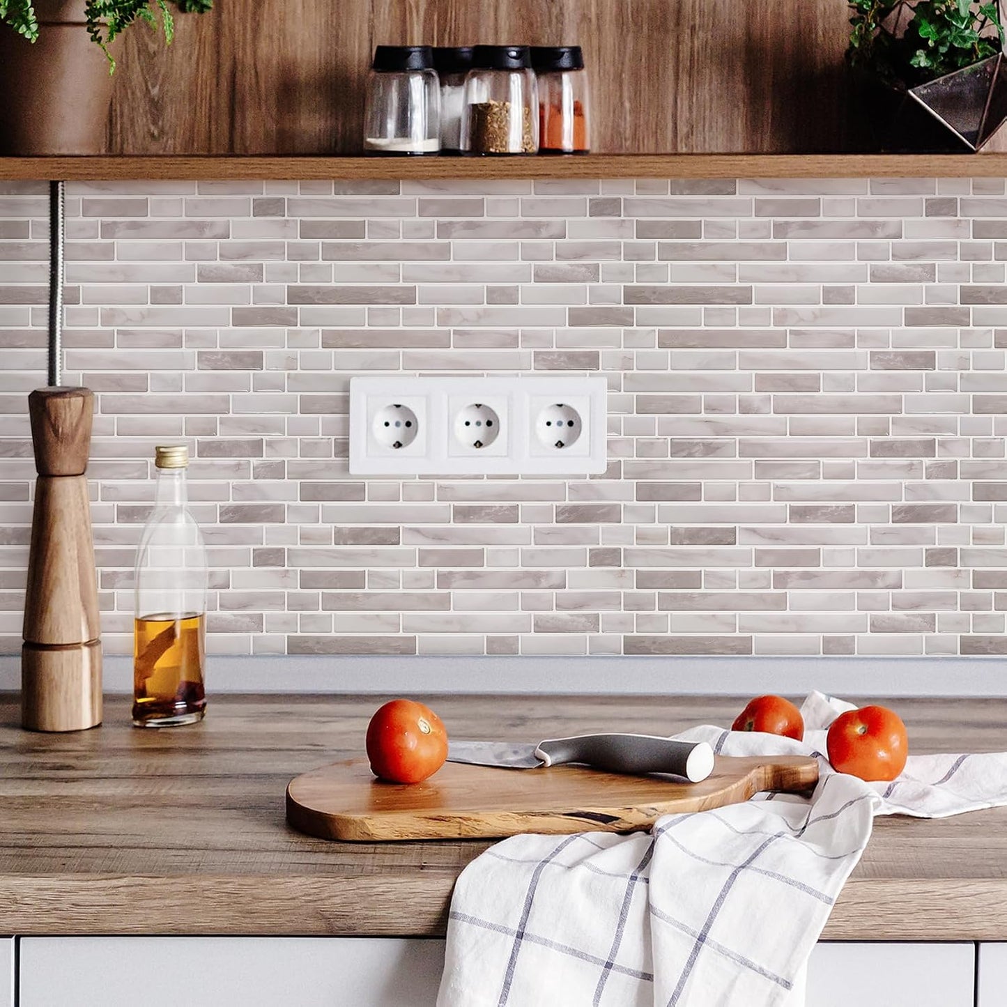 3D Self Adhesive Peel and Stick Tile Backsplash / Warm Greige / 12 x 12 / Set of 10