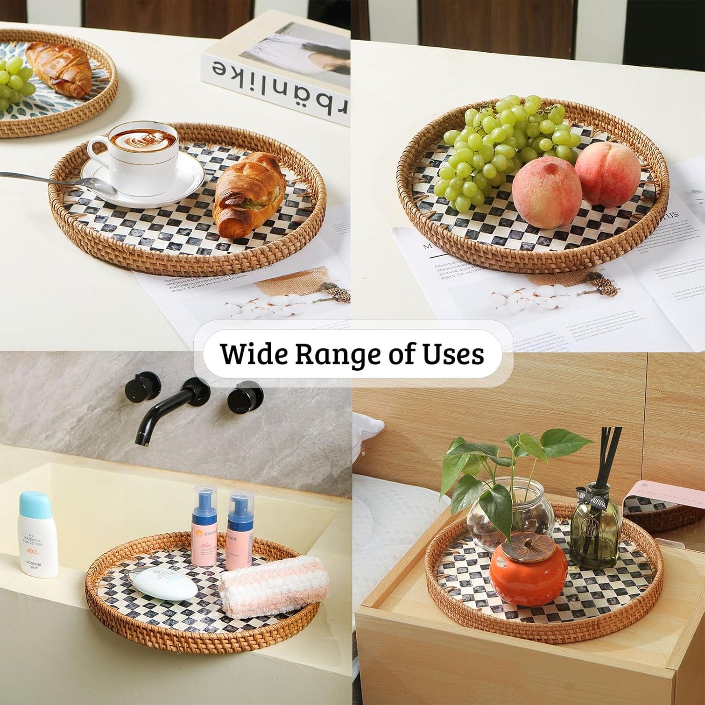 Round Rattan Tray / Checkered