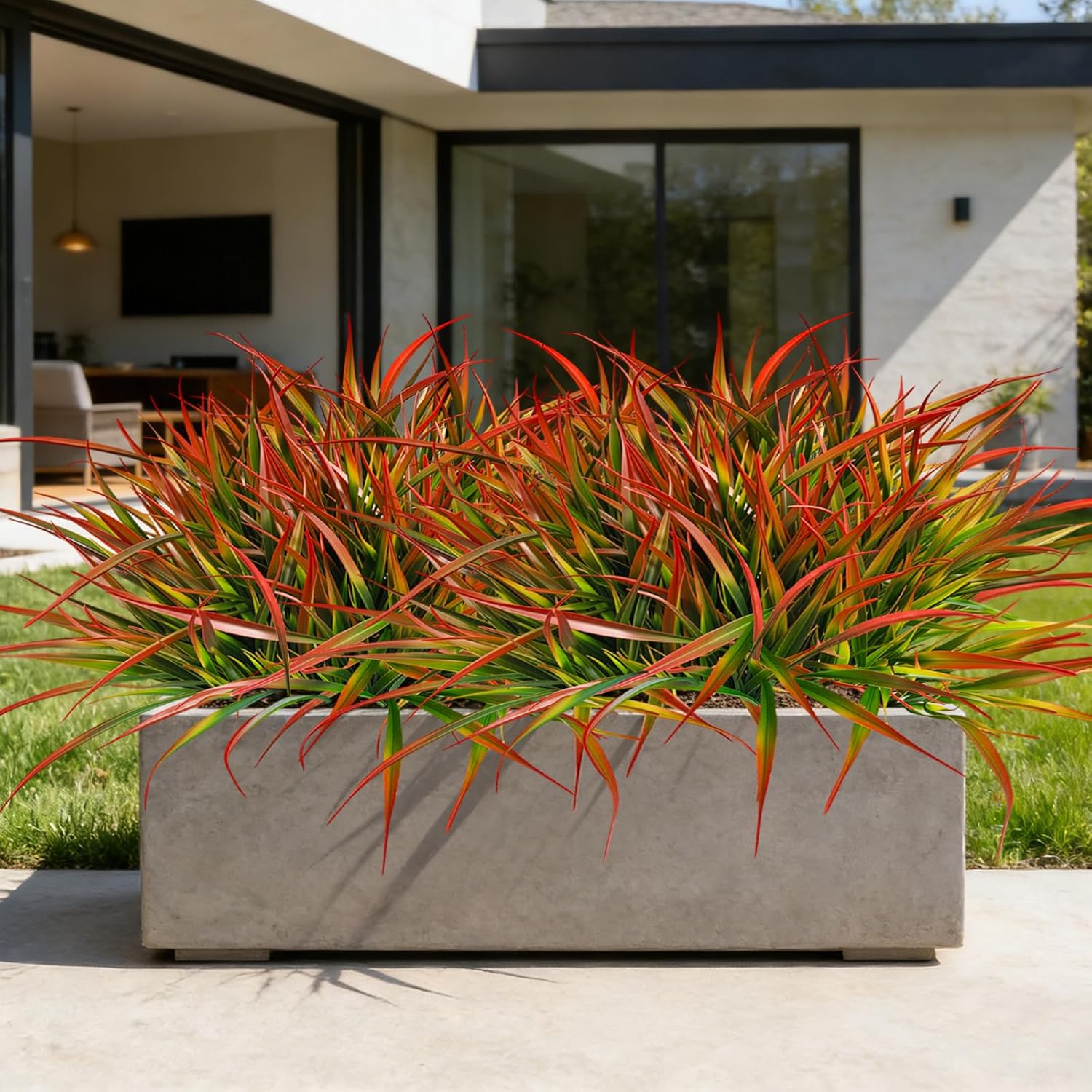 Artificial Plants Outdoor Fake Grass UV Resistant Faux Outdoor Plant / Red / Set of 20