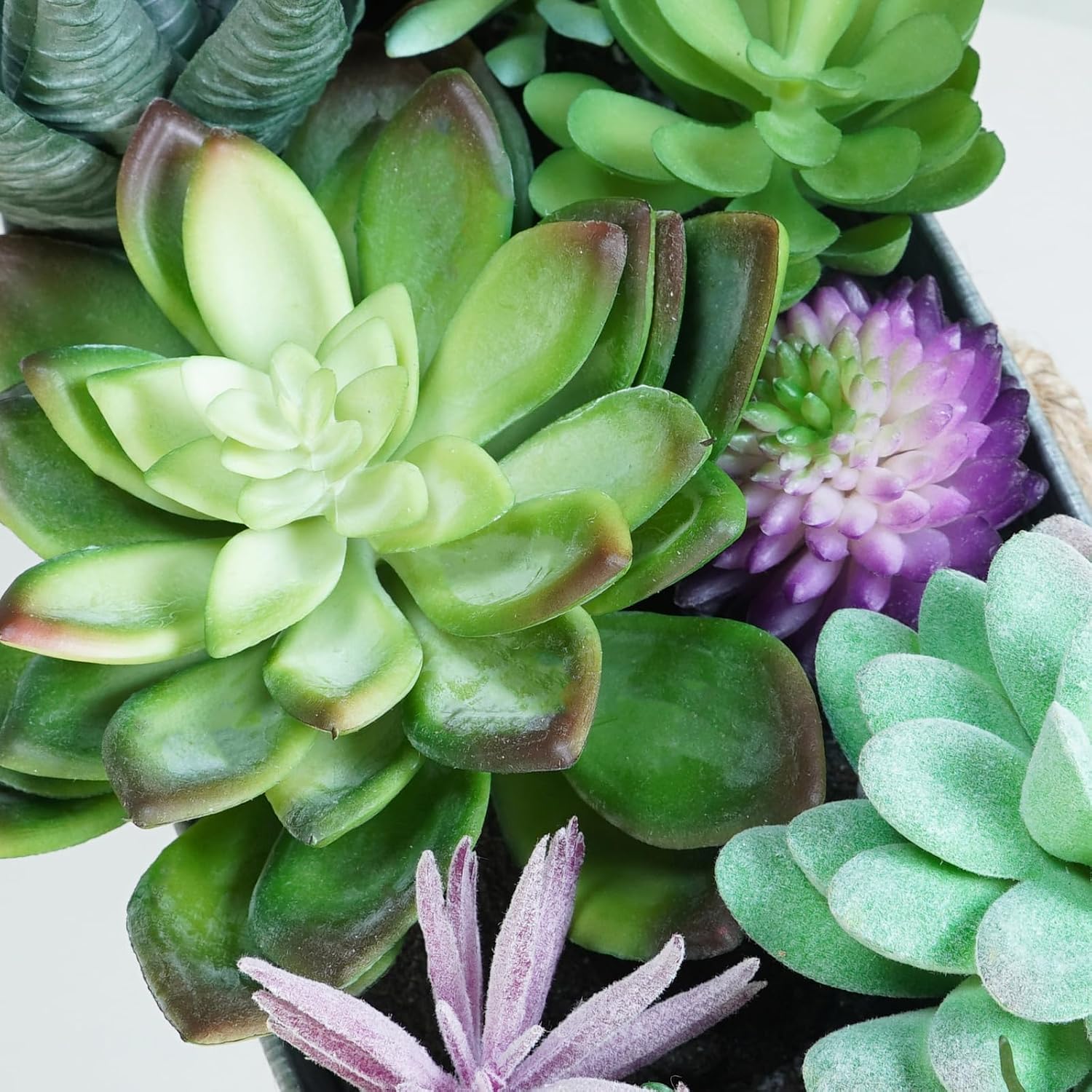 10" Artificial Succulent Arrangement Centerpiece Fake Succulent Plants in Rustic Metal Oval Planter