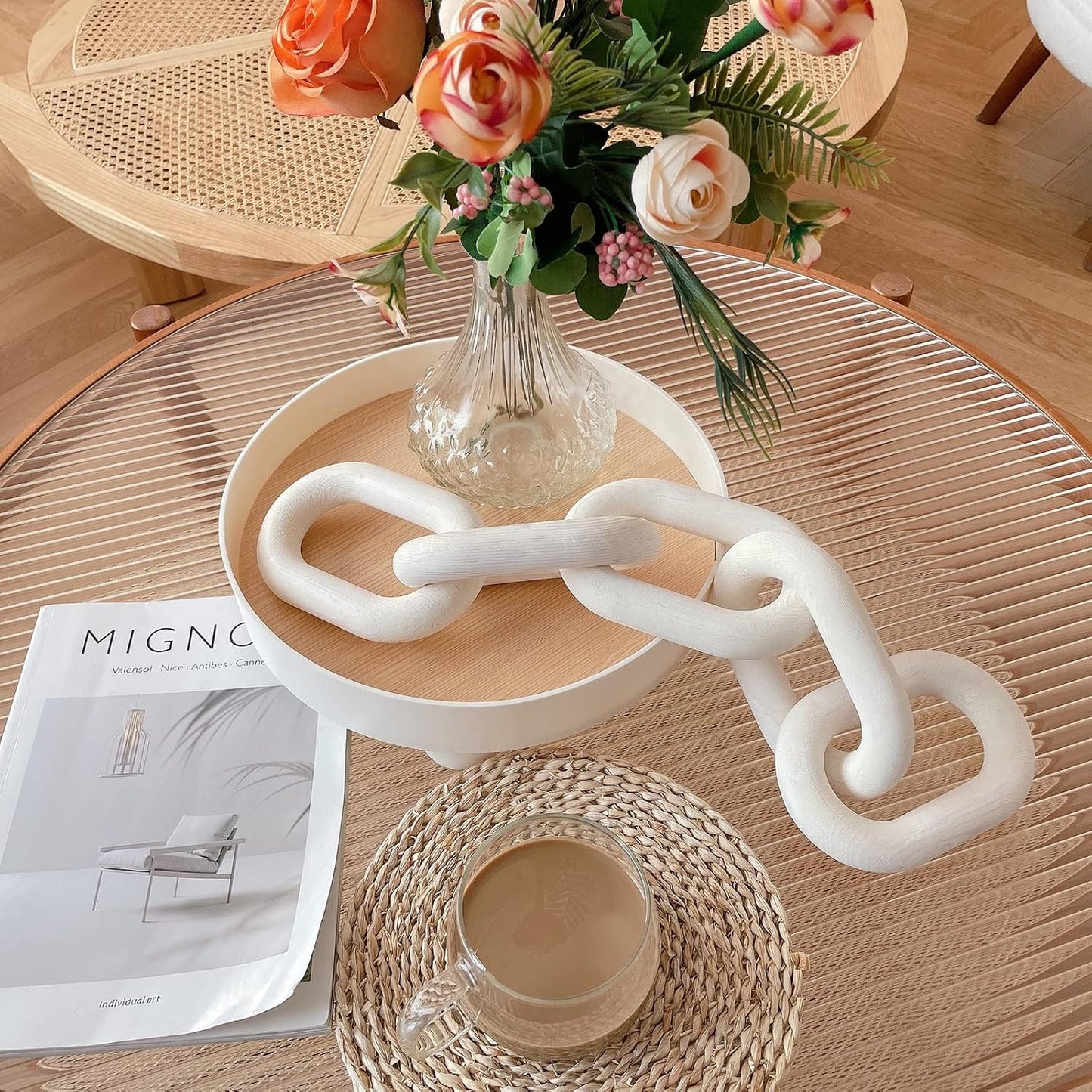 White Wood Chain Link Decor / White-5 / 22"D x 3.9"W
