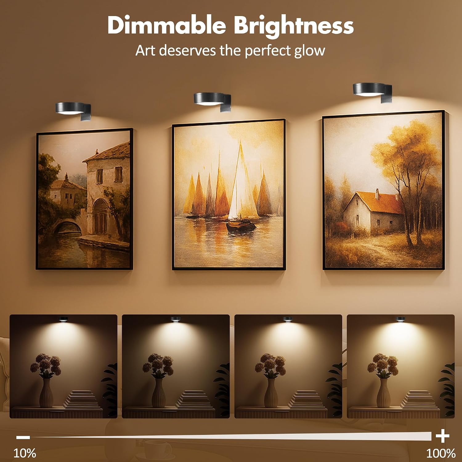 Picture Lights for Wall, Wireless Poster Lights Battery Operated, Black | LED Magnetic Painting Light with Remote