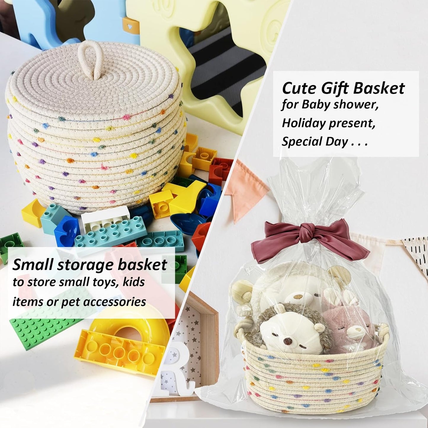 Small Woven Rope Storage Baskets for Organizing / Rainbow 3 / Set of 3