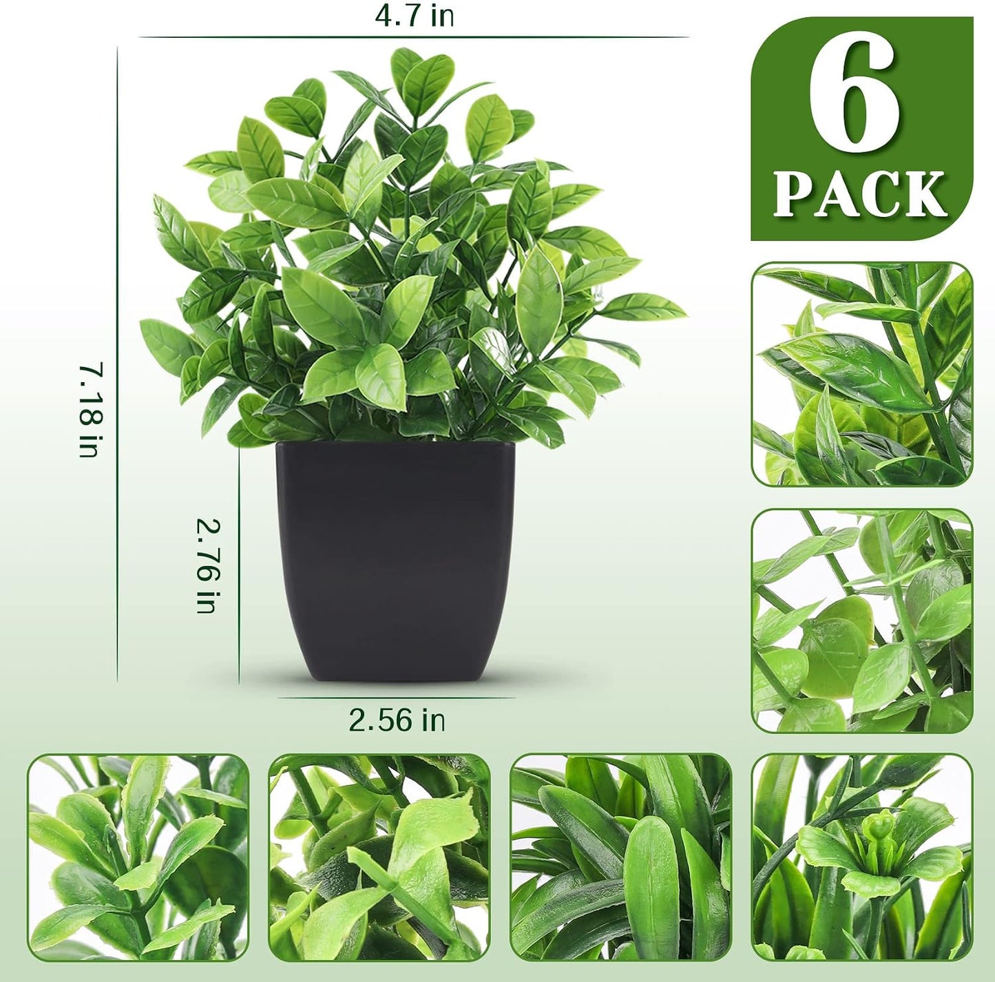 Fake Plants Mini Artificial Plants / Green / Set of 6