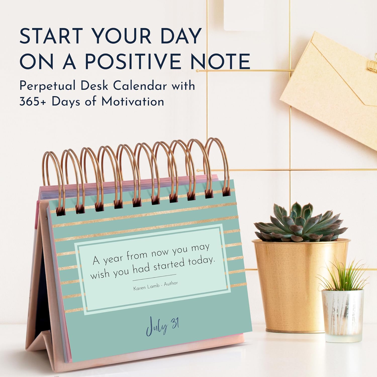Pink Motivational Desk Flip Calendar with 366 Daily Affirmations for Women | Inspirational Perpetual Desk Calendar