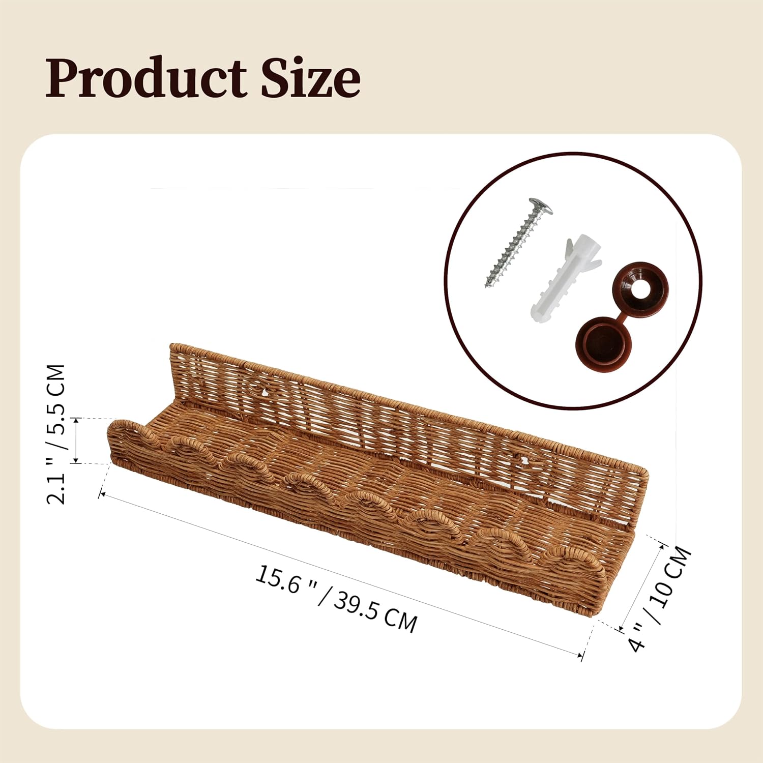 Natural Rattan Scalloped Floating Shelves / Brown
