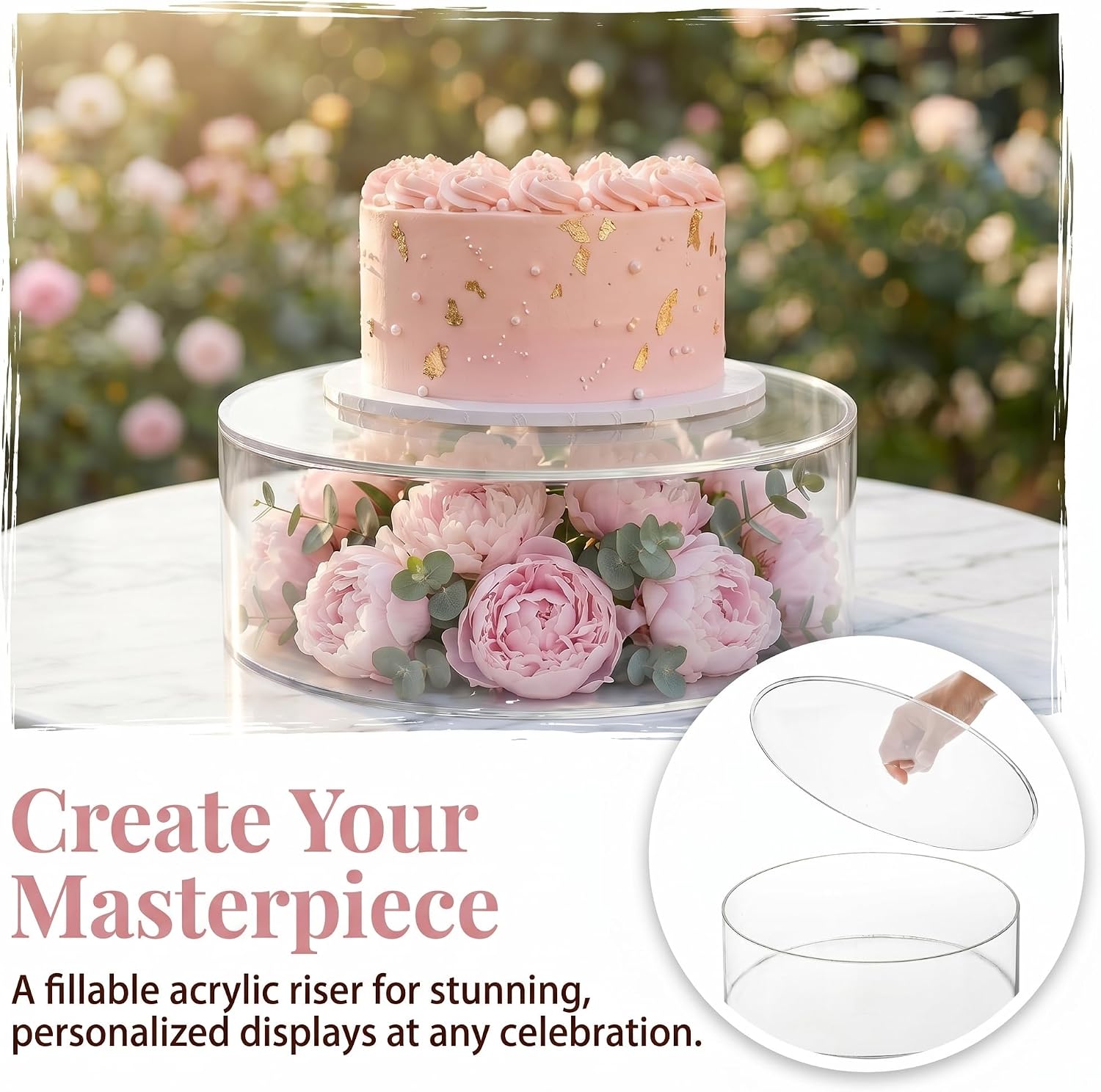 Set of 2 Clear Acrylic Fillable Cake Stand, Cake Tier Display Stand Cupcake Stand, 12 Inch & 8 Inch Round Cylinder