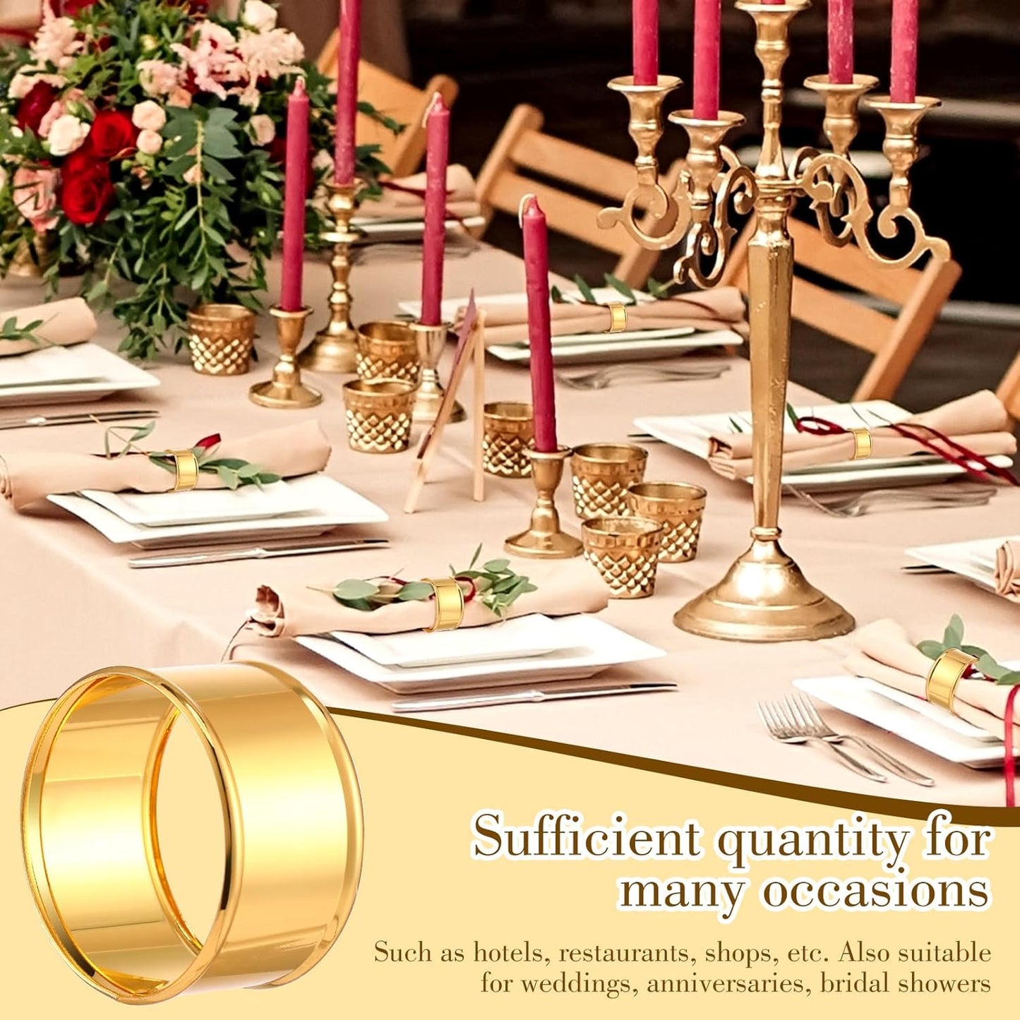 Lounsweer 100 Pcs Napkin Rings Bulk, Gold Metal for Weddings,Basic | Holders for Cloth Napkins, Banquet Dinner Party