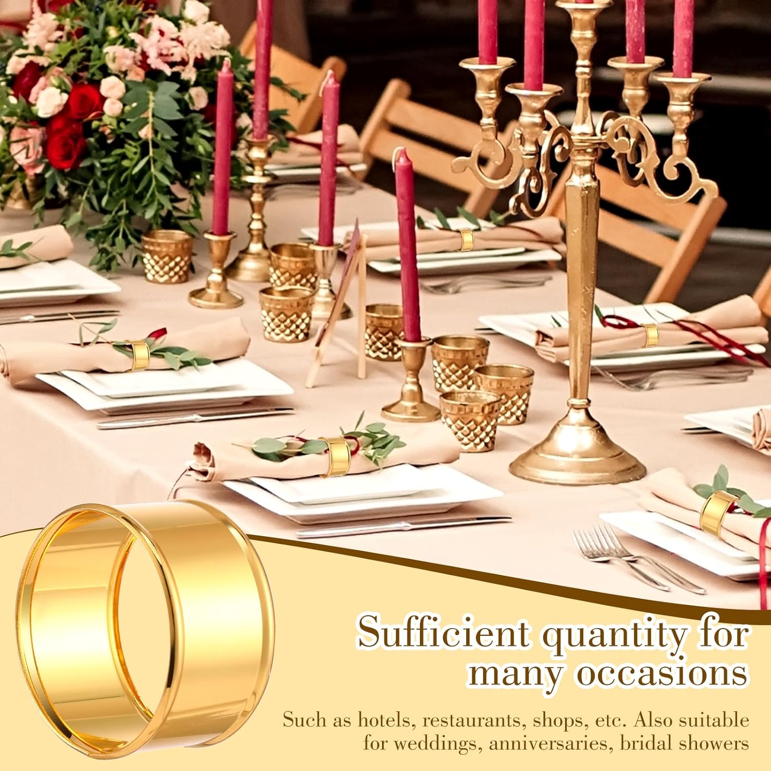Lounsweer 100 Pcs Napkin Rings Bulk, Gold Metal for Weddings,Basic | Holders for Cloth Napkins, Banquet Dinner Party