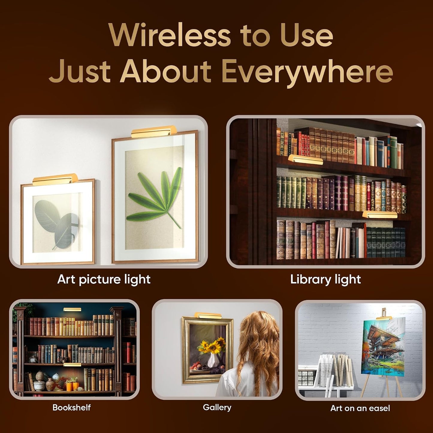 Concepdesigns Picture Light, Battery Operated Picture Light, Dimmable Wireless Picture Lights for Wall, Art Light