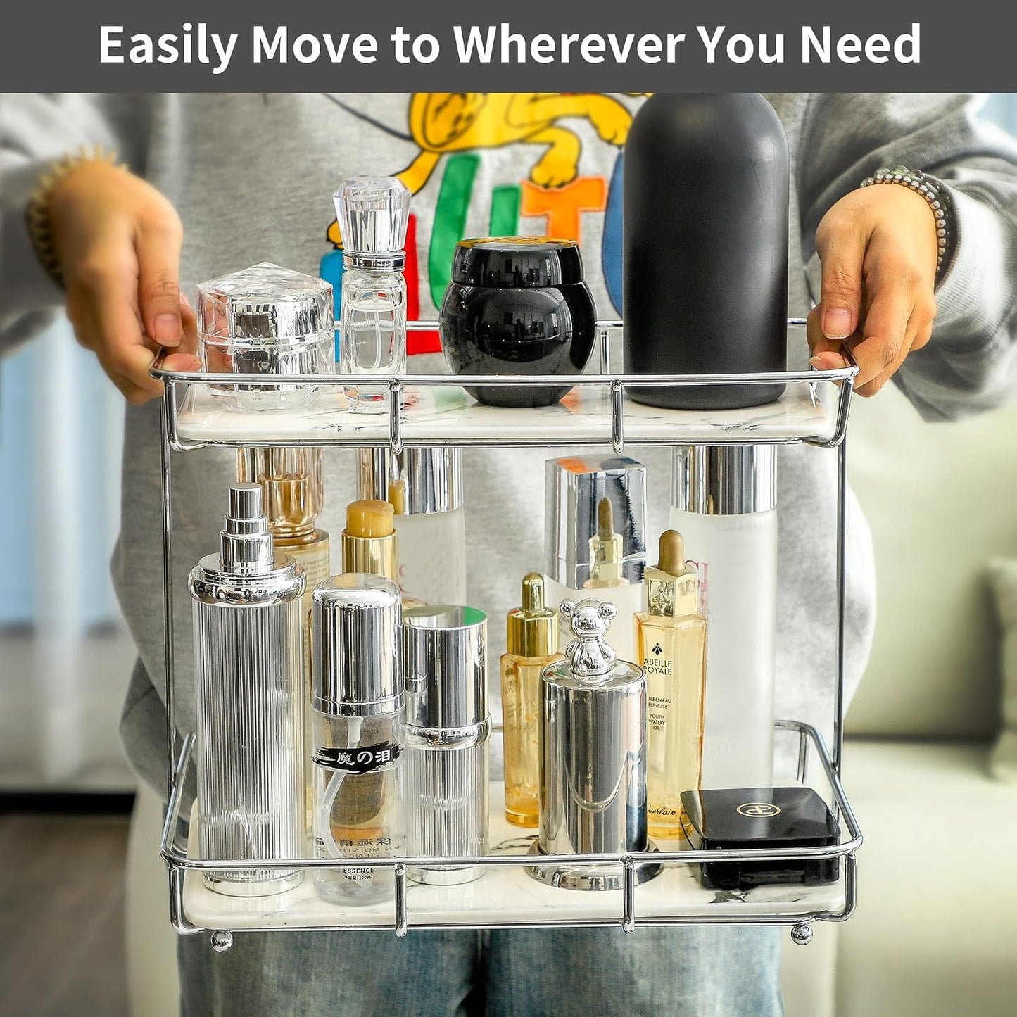 Bathroom Organizer Countertop Perfume Organizer Makeup Organizer Cosmetics Storage / 2 Tier L-sliver