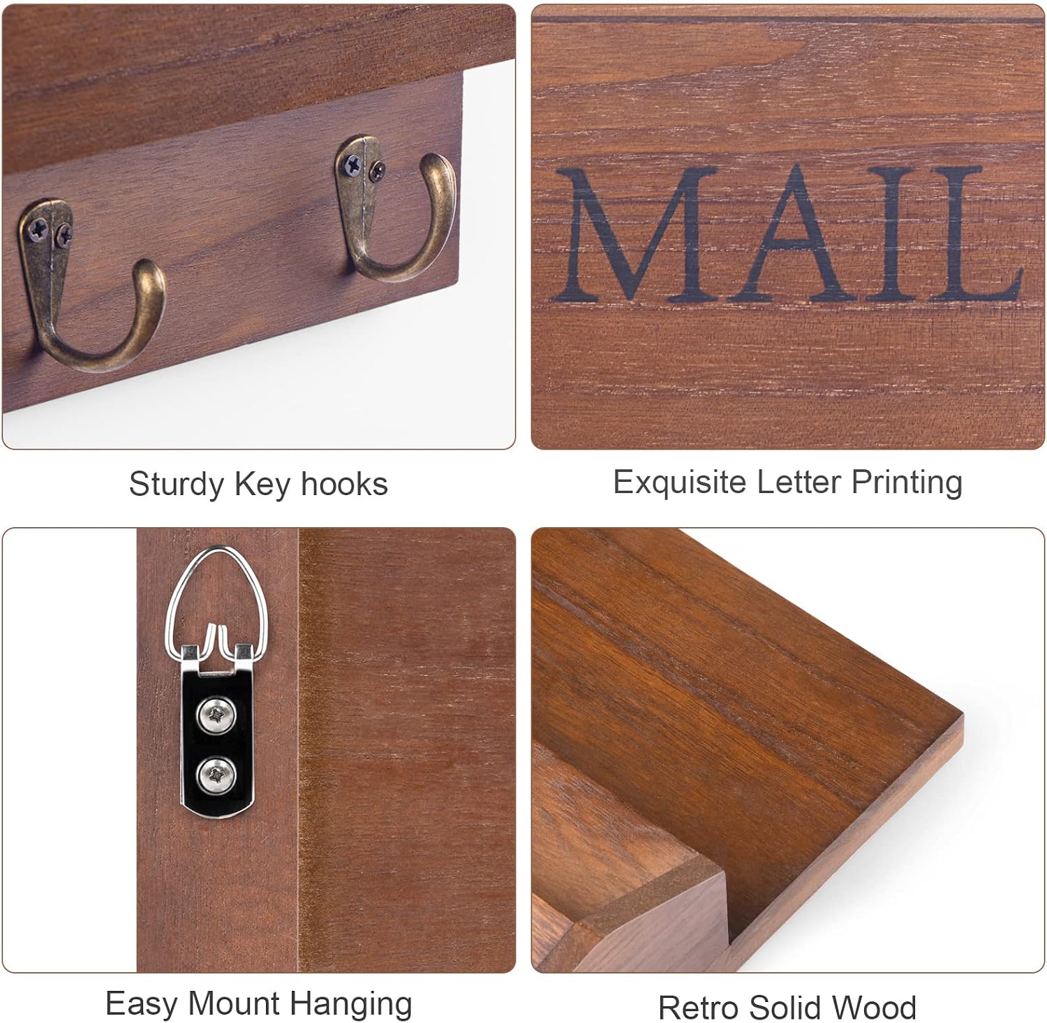 Wooden Mail Holder / Dark Brown / Wall Mount