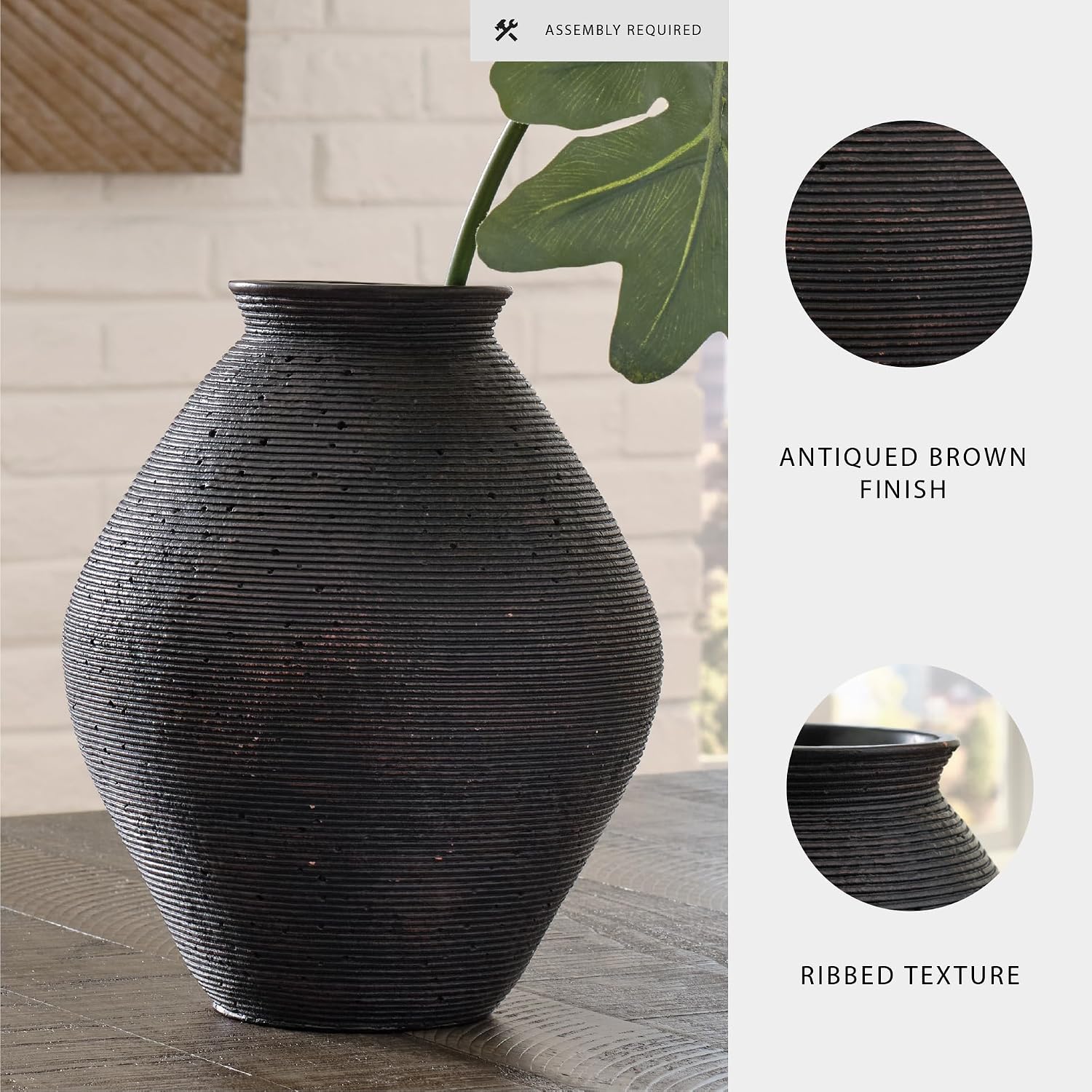 Hannela " Modern Distressed Polyresin Vase / 12 Inch / Dark Brown