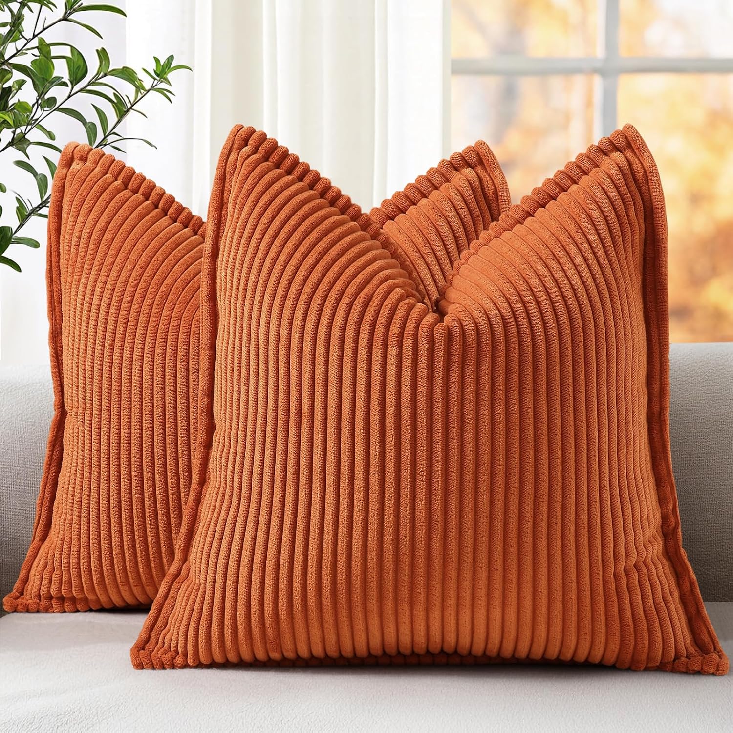 MIULEE Boho Linen Fringe Decorative Fall Throw Pillow Covers Brick 20x20