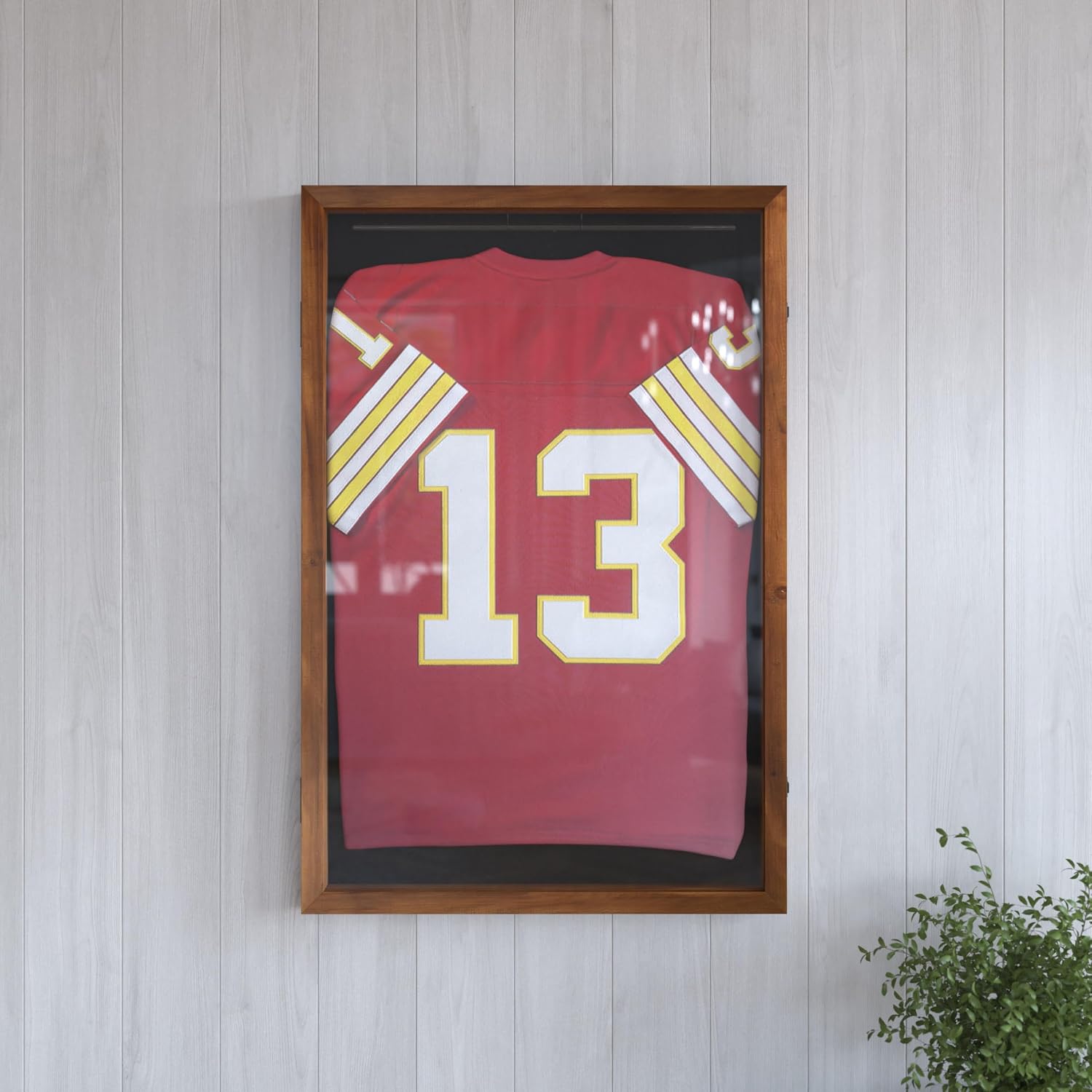 HBCY Creations 24x36 Rustic Brown Jersey Display Case - Solid Wood with Acrylic Window - Anti-Theft Lock with 2 Keys