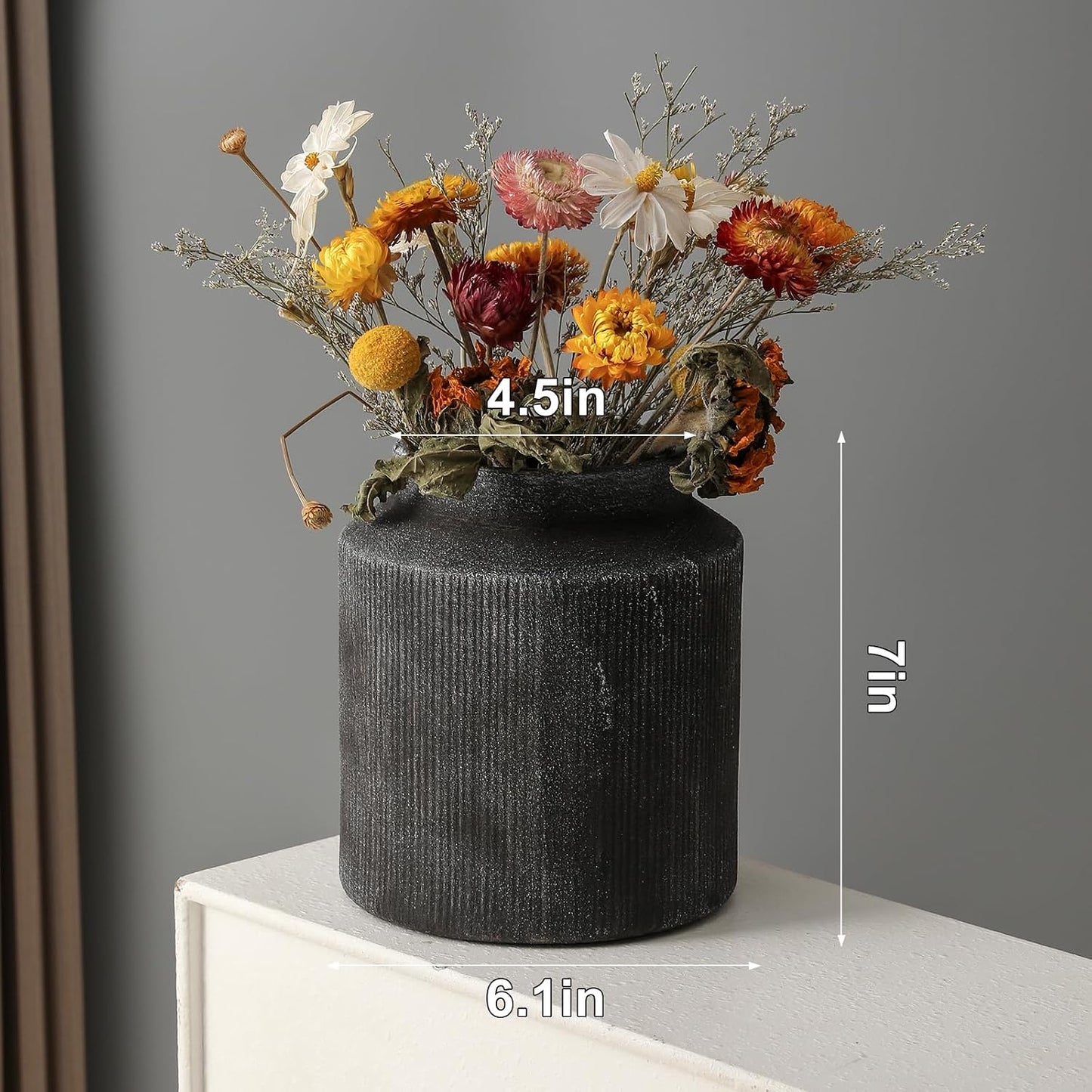 Farmhouse Vase / Vintage Rustic Terracotta Flower Vase Suitable / Frosted Dark Blue / 6.1 x 7