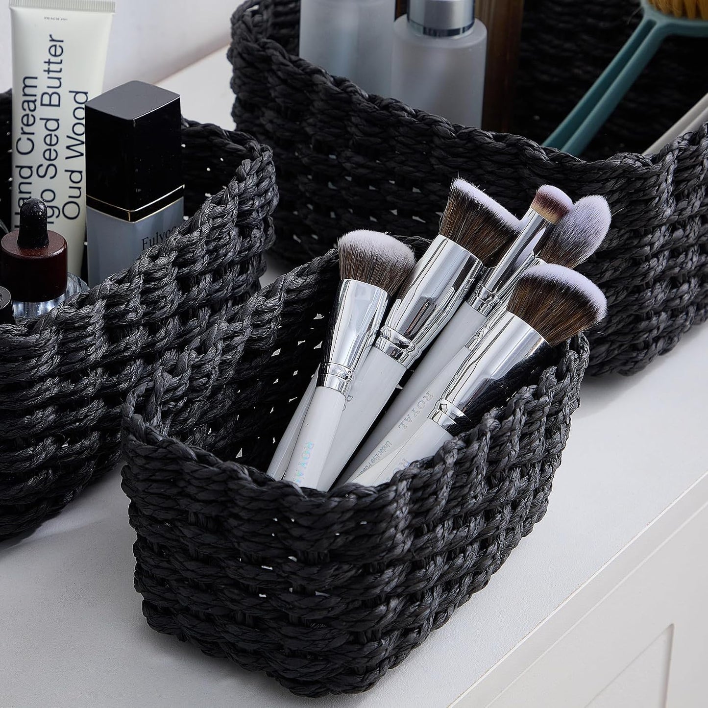 Woven Storage Baskets Set / Black / Set of 4