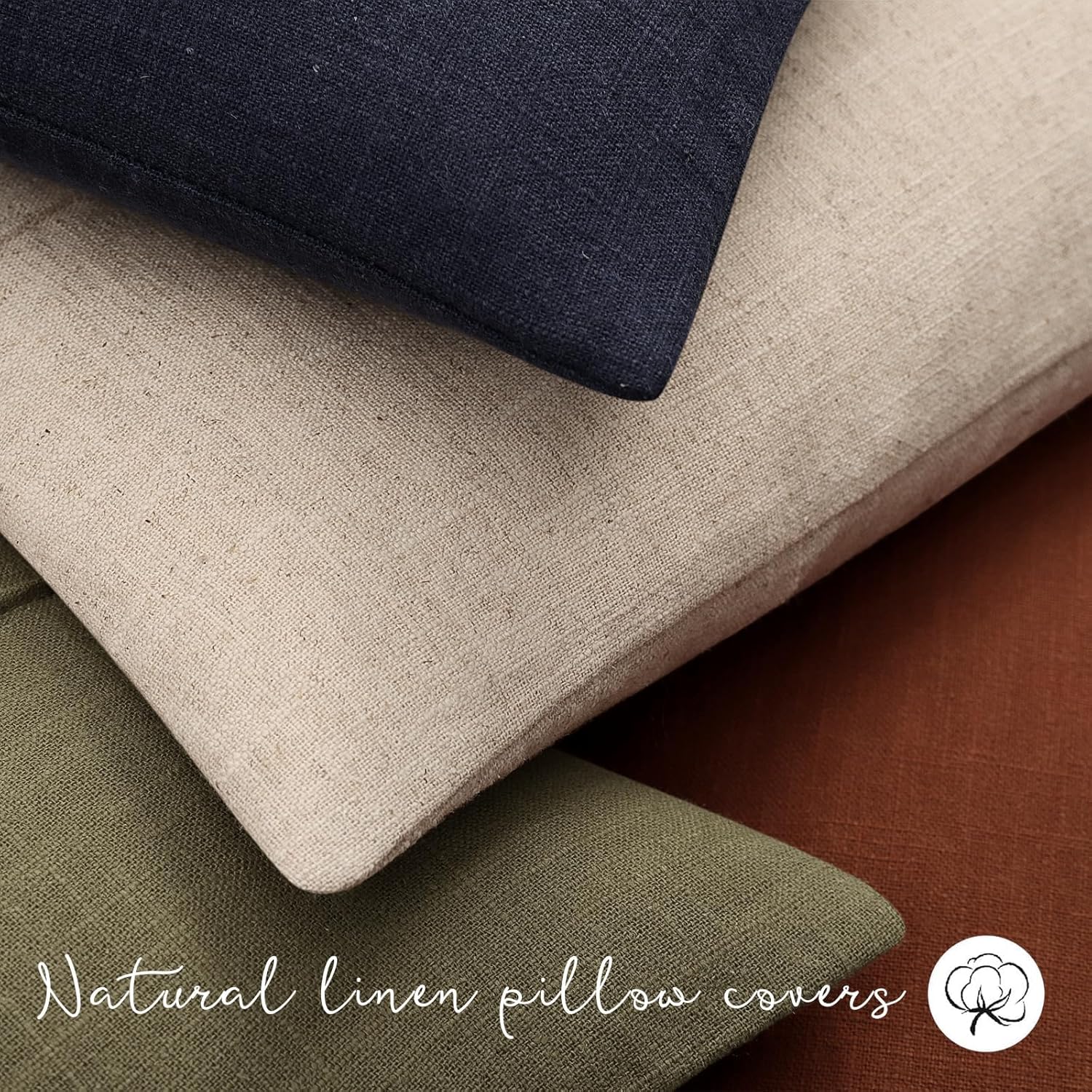 Decorative Linen Throw Pillow Covers Solid Handcrafted Striped / Dark Navy / 18 x 18 / Set of 2