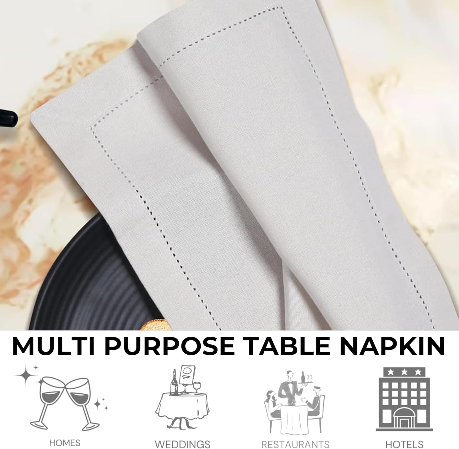 Bedding Craft Cotton Dinner Cloth Napkins Set of 12 – 18x18 Apricot Gelato Moonstruck Hemstitched – Machine Washable