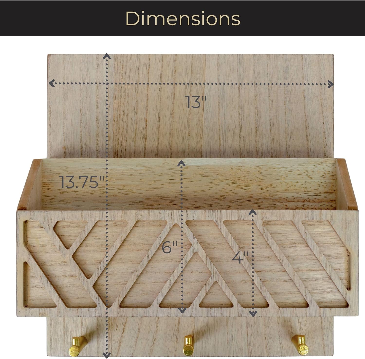 3 Hooks / 2-Tier Letter Organizer / Natural Wood