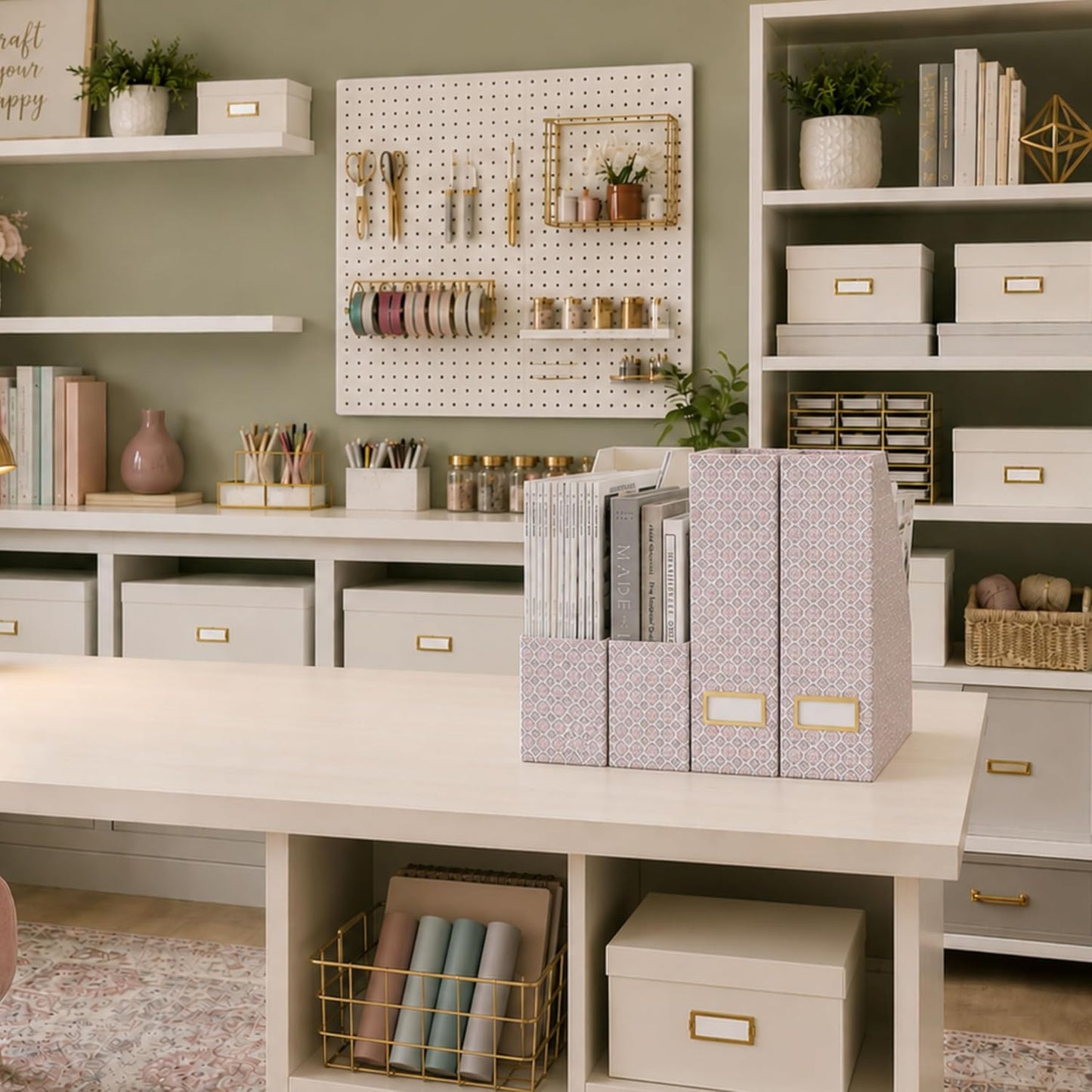 BLU MONACO | Foldable Magazine File Holder Set of 4 | Moroccan Tile Cardboard Organizers | Vertical Desk and Shelf
