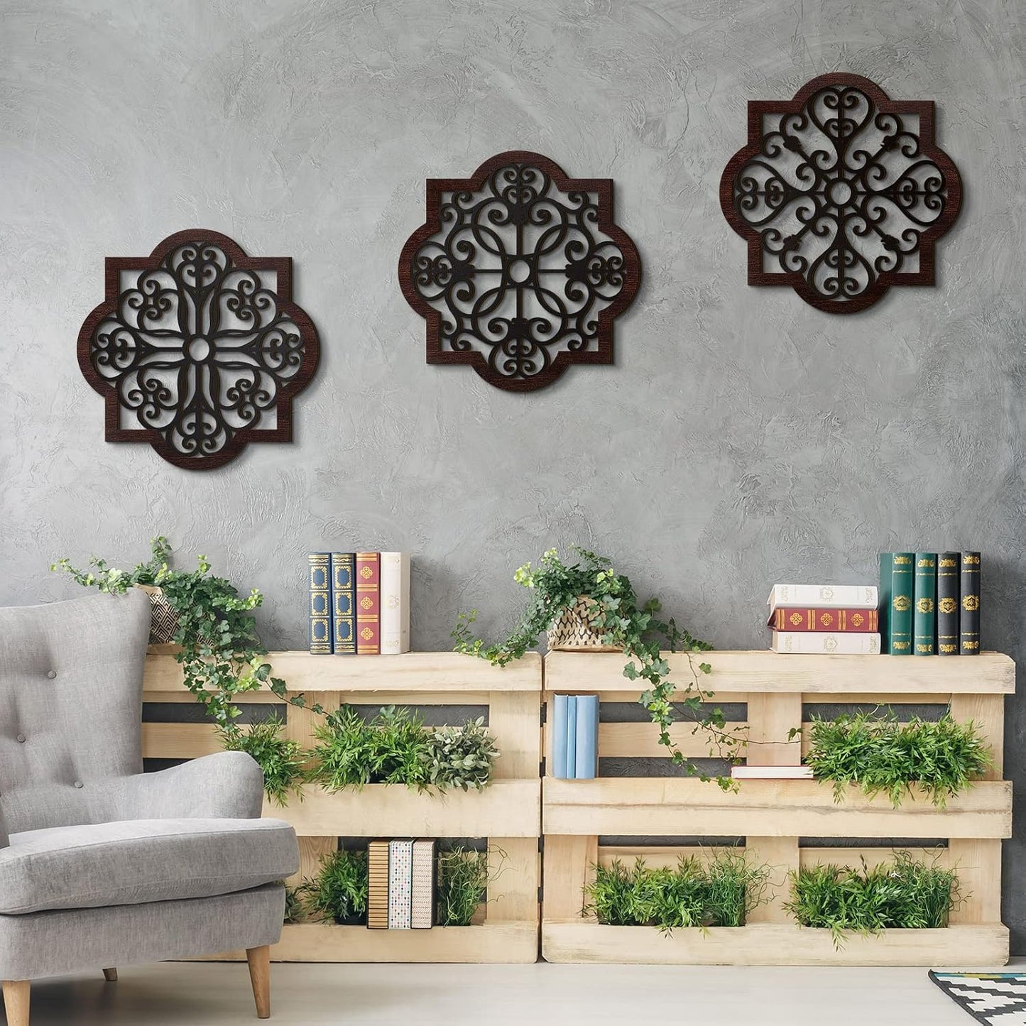 Thicken Rustic Wood Wall Decor Farmhouse Geometric Wall Art Farmhouse Hanging Decoration / Set of 3
