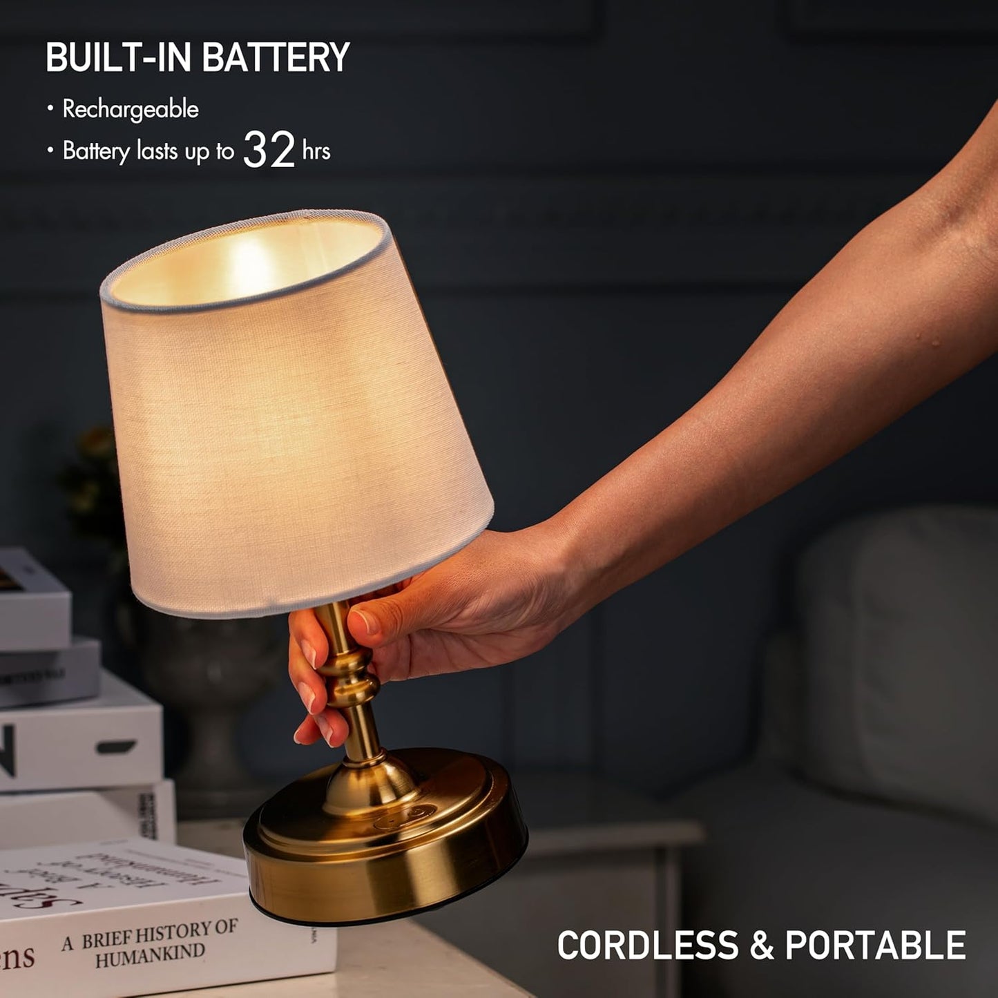 O’Bright Seraph mini – Cordless LED Table Lamp with Dimmer, Built-in Rechargeable Battery, 3-Level Brightness, Patio