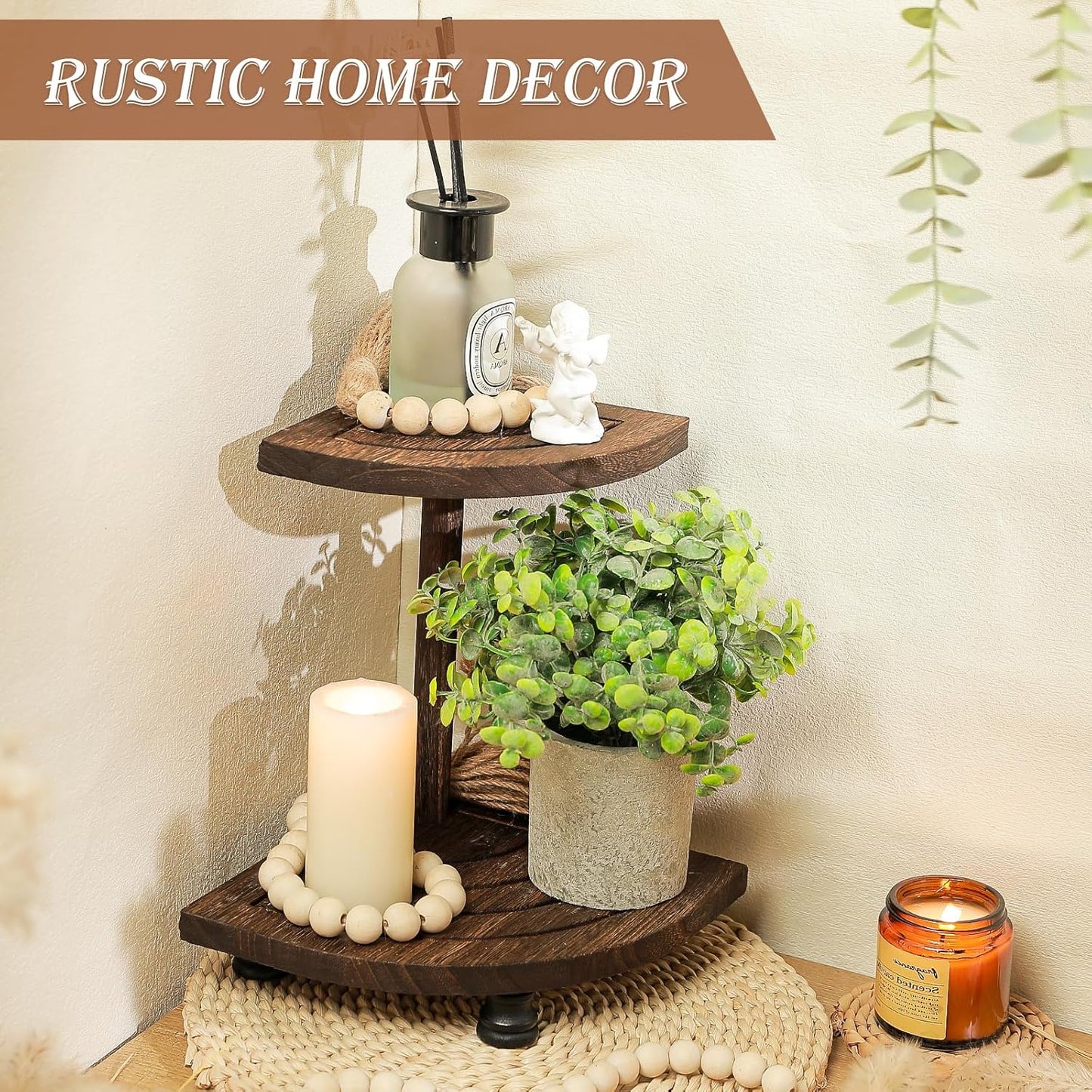 2-Tier Rustic Corner Shelf / Flabelliform-brown-2tier