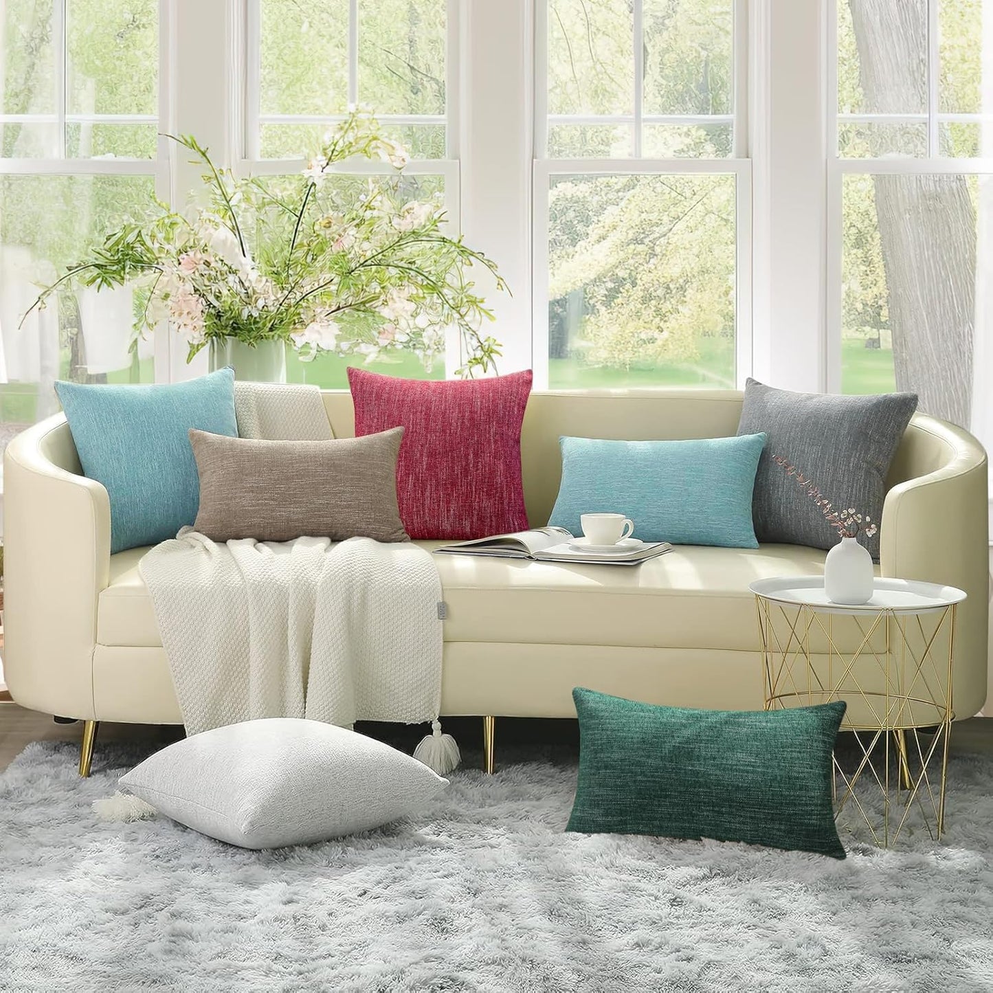 Spring Chenille Decorative Throw Pillow Covers / Grey / 18 x 18 / Set of 2