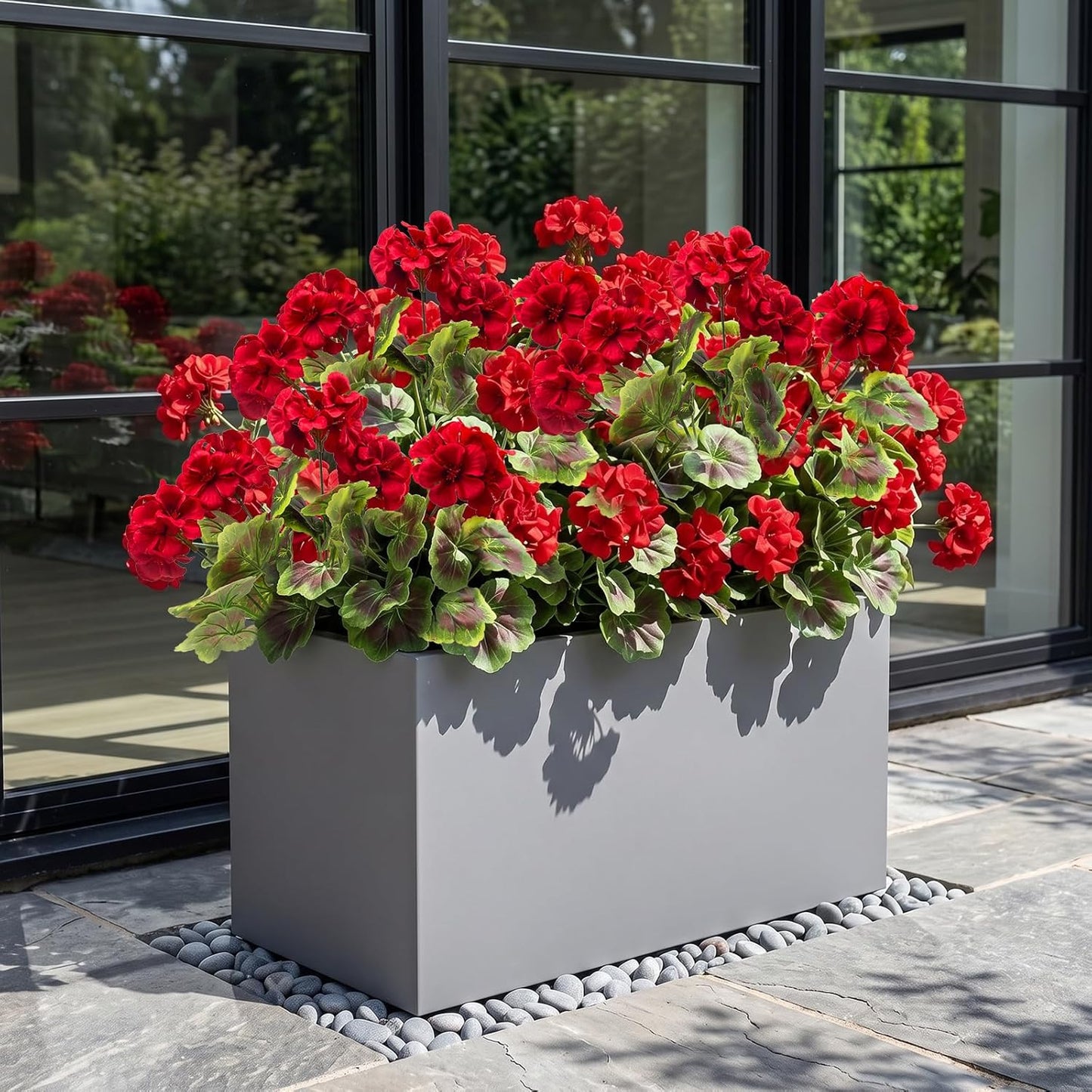 Artificial Geranium Plant Realistic Silk Flowers for Outside UV Resistant Faux / Red / Set of 8