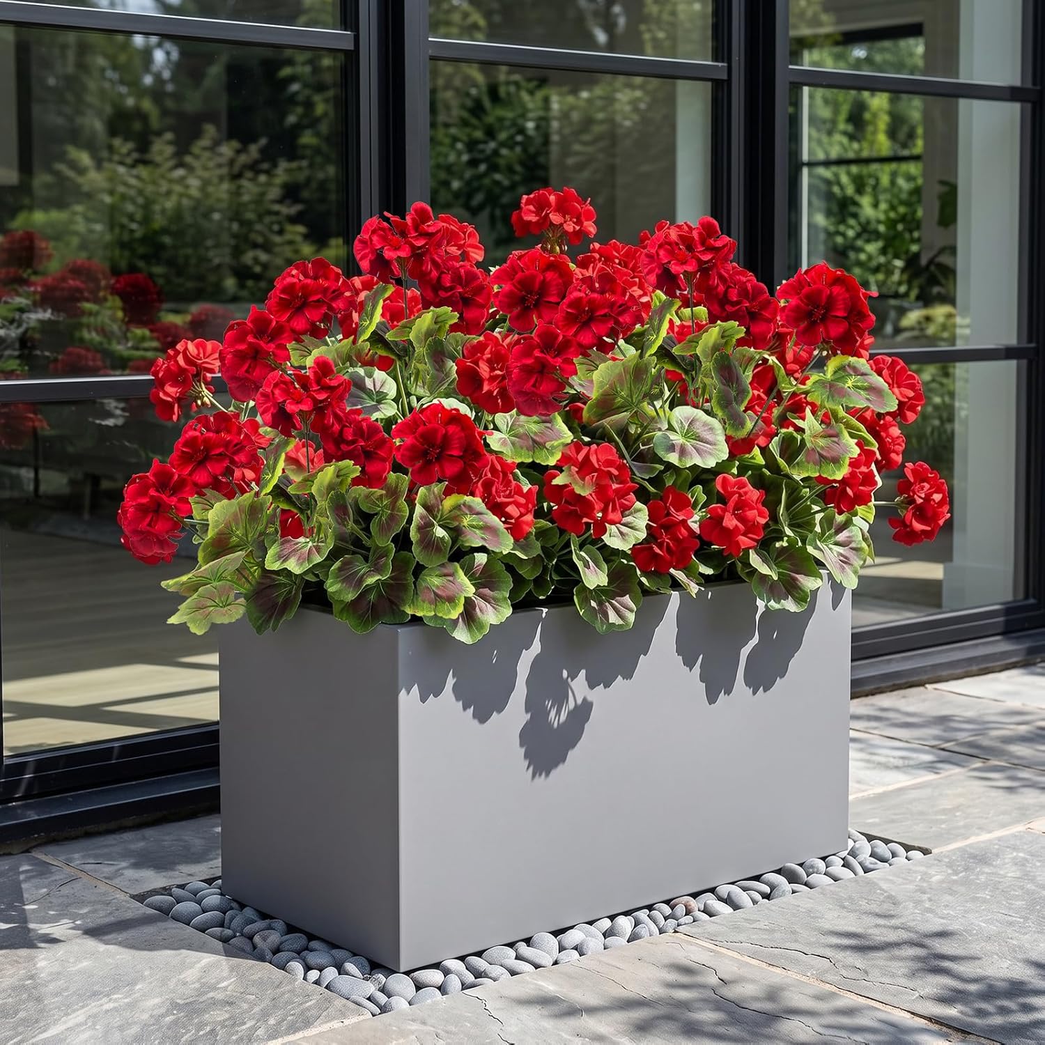 Artificial Geranium Plant Realistic Silk Flowers for Outside UV Resistant Faux / Red / Set of 8