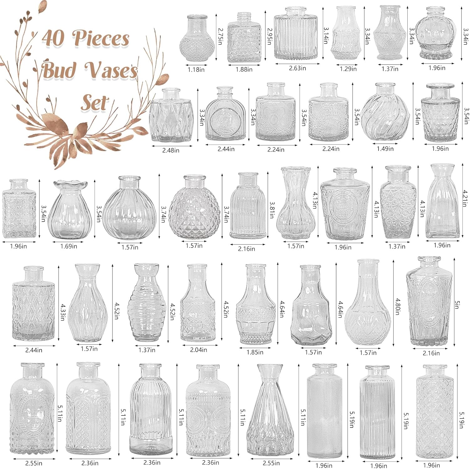 Glass Bud Vases / Clear / Set of 40