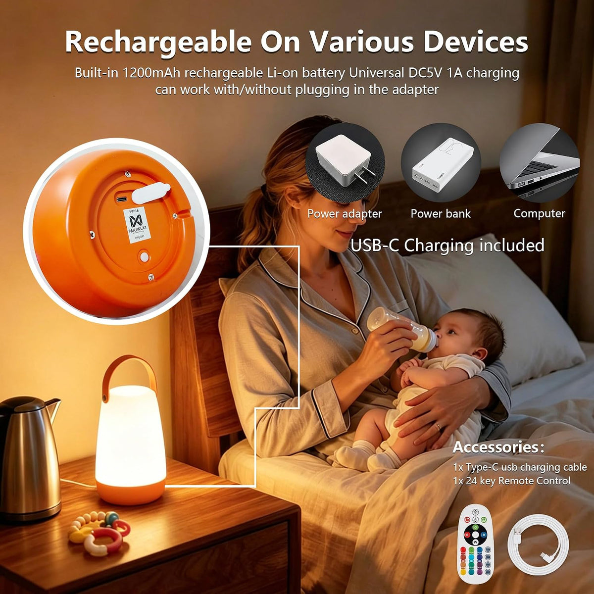 2-Pack Portable Outdoor Table Lamp,USB Rechargeable and RGB Light | IP44 Waterproof, Remote Control,Portable with