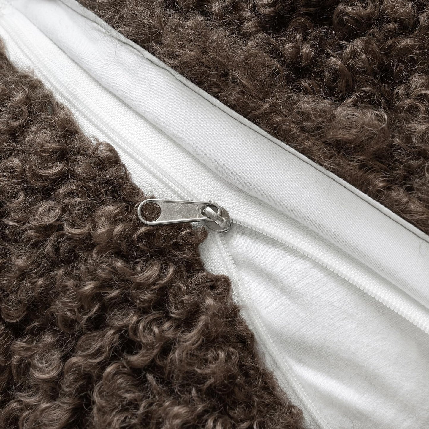 Teddy Faux Fur Throw Pillow Covers Soft Fuzzy Sherpa Sheepskin / Chocolate / 24 x 24 / Set of 2