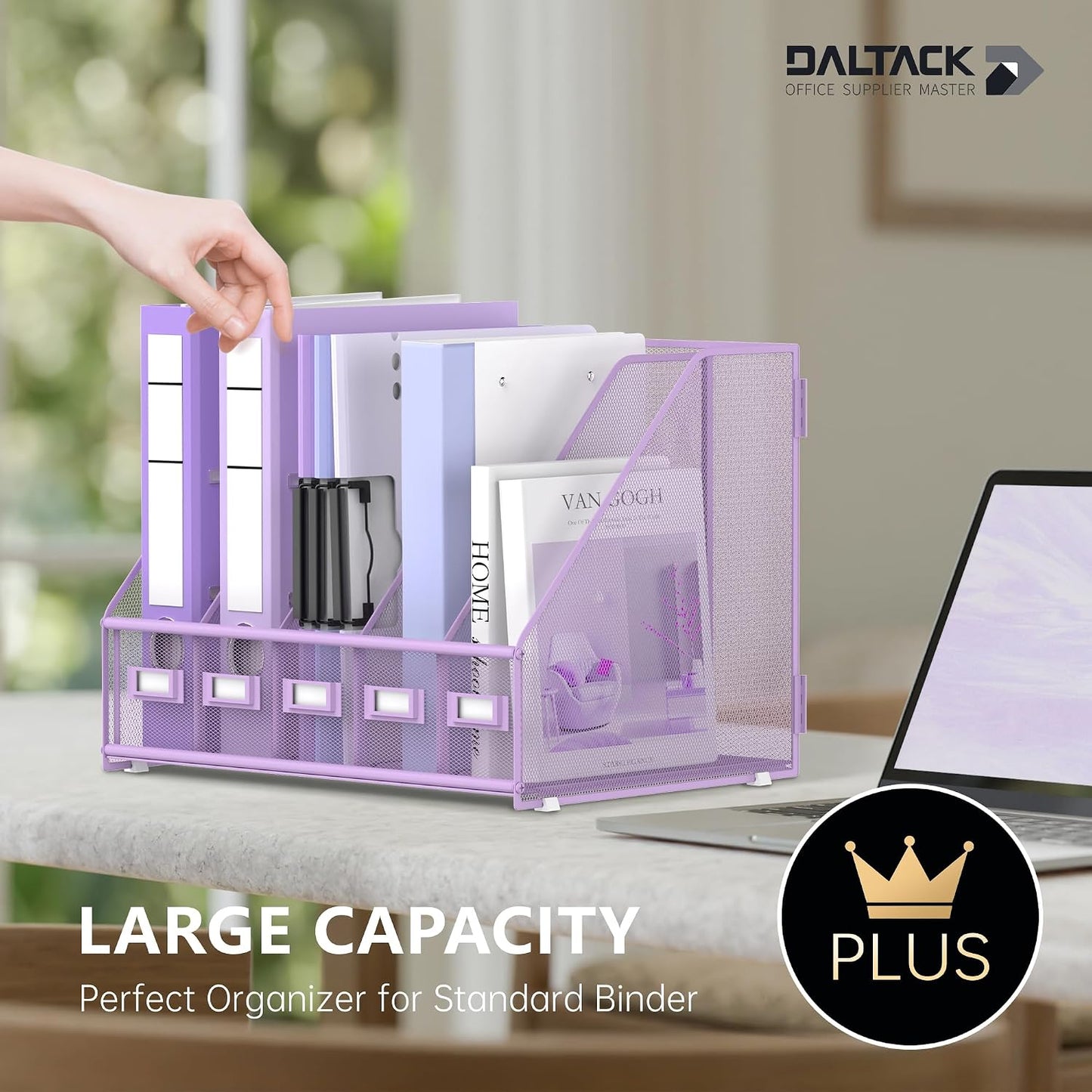 DALTACK 5-Slot Magazine File Holder, Metal Binder Holder, Purple | Iron Mesh Construction, Labeled Sections for Easy