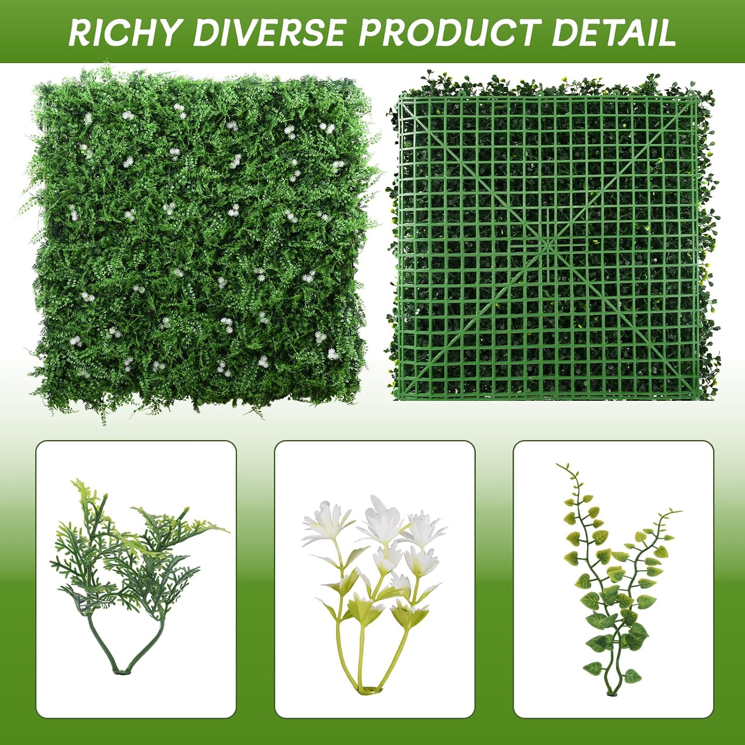 Fake Greenery Plant Wall Boxwood / 20 x 20 / Fern / Green / Set of 12
