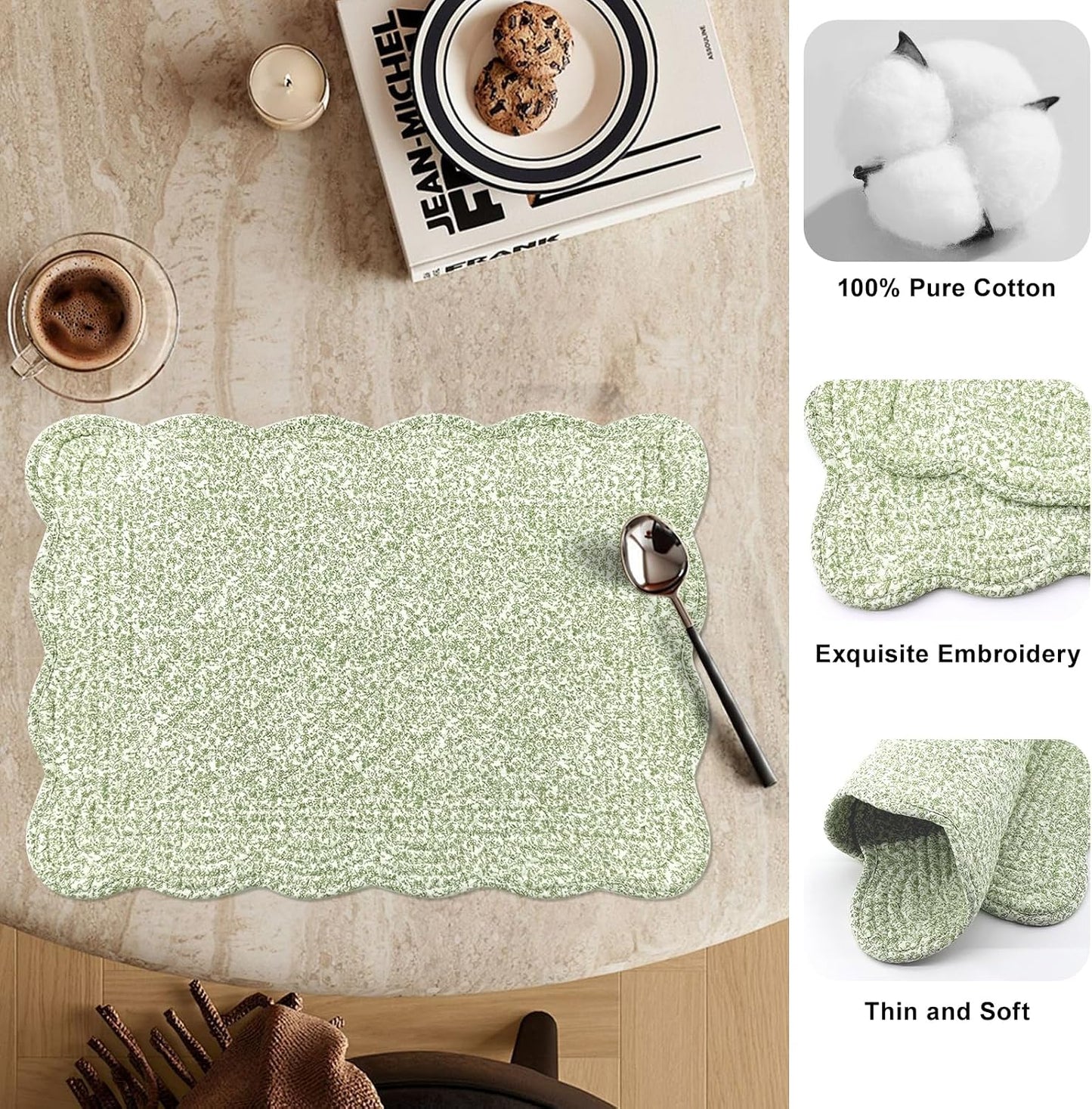 6 PC Quilted Placemats, 18"X13"Extra Large Cotton Placemats Set of 6, 100% Cotton Fabric Washable Cloth Table Mats for