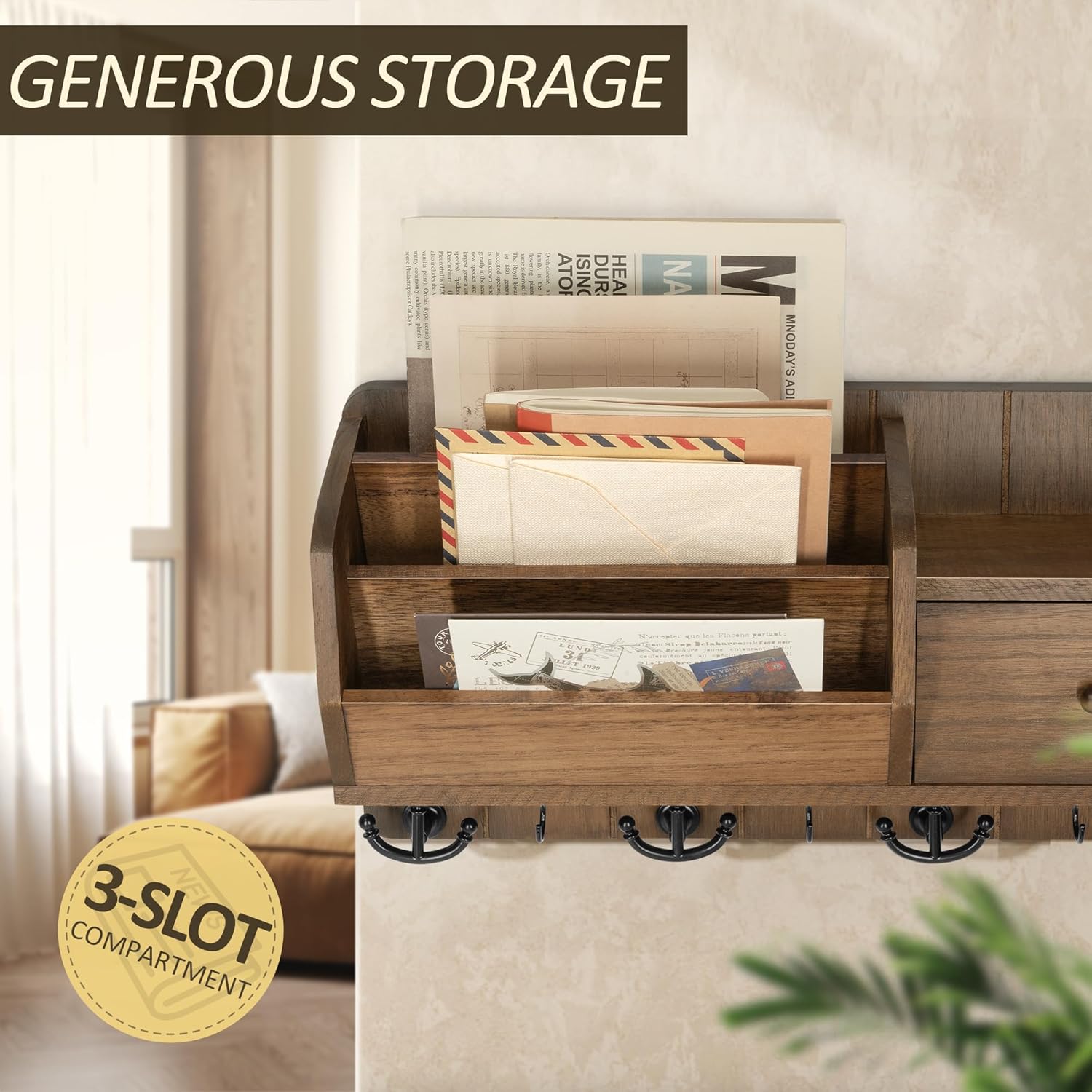 Storage Hooks and Drawer for Modern / Brown