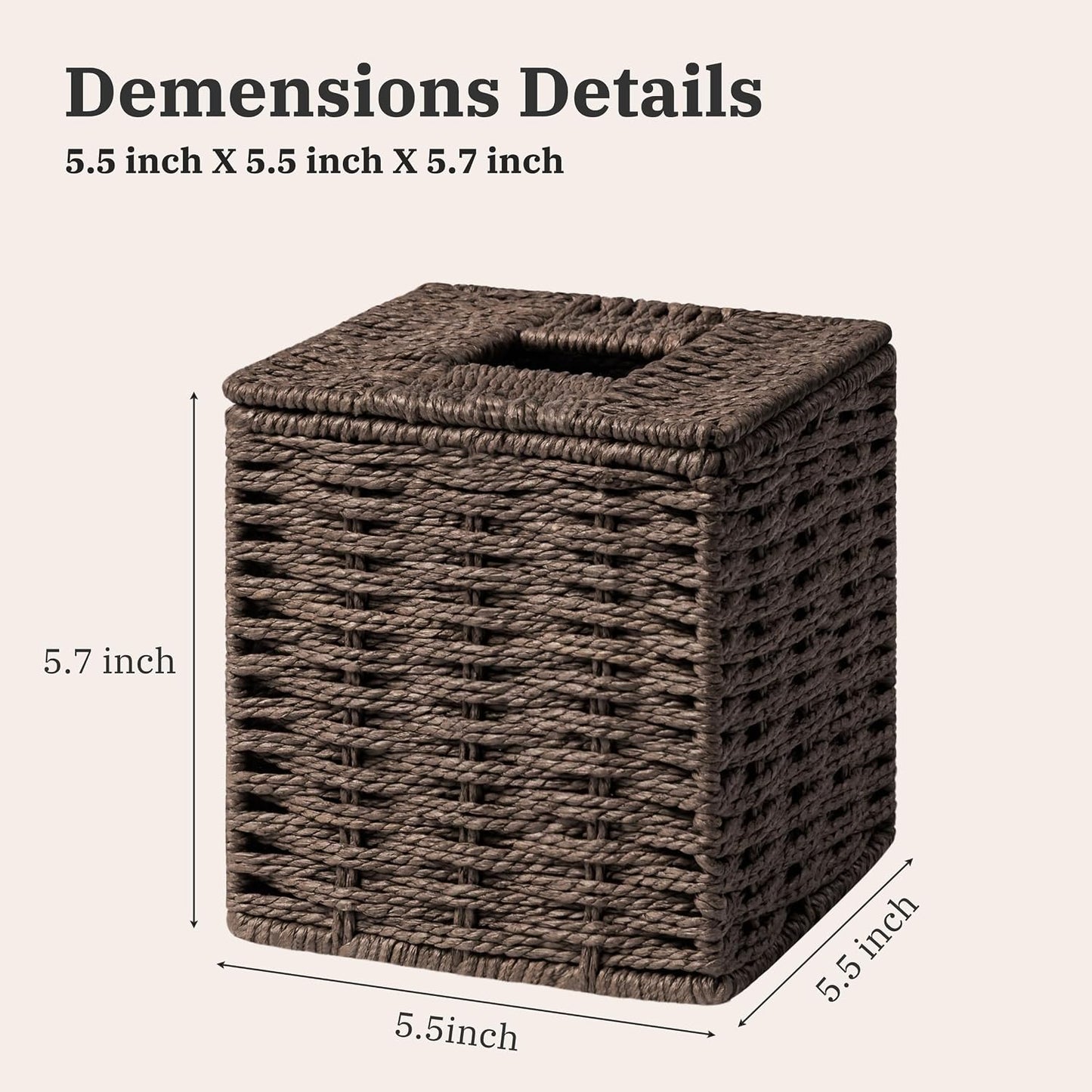 Paper Rope Hand Woven Square Tissue Box Holder / Dark Brown