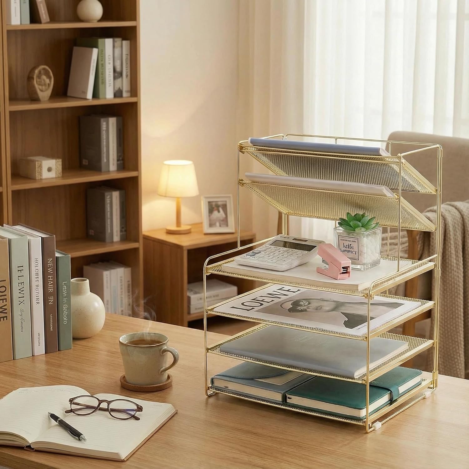 Desk Organizer, 6-Tier Paper Organizer Letter Tray, Gold | Desk Organizers and Accessories, Office Desk Accessories &