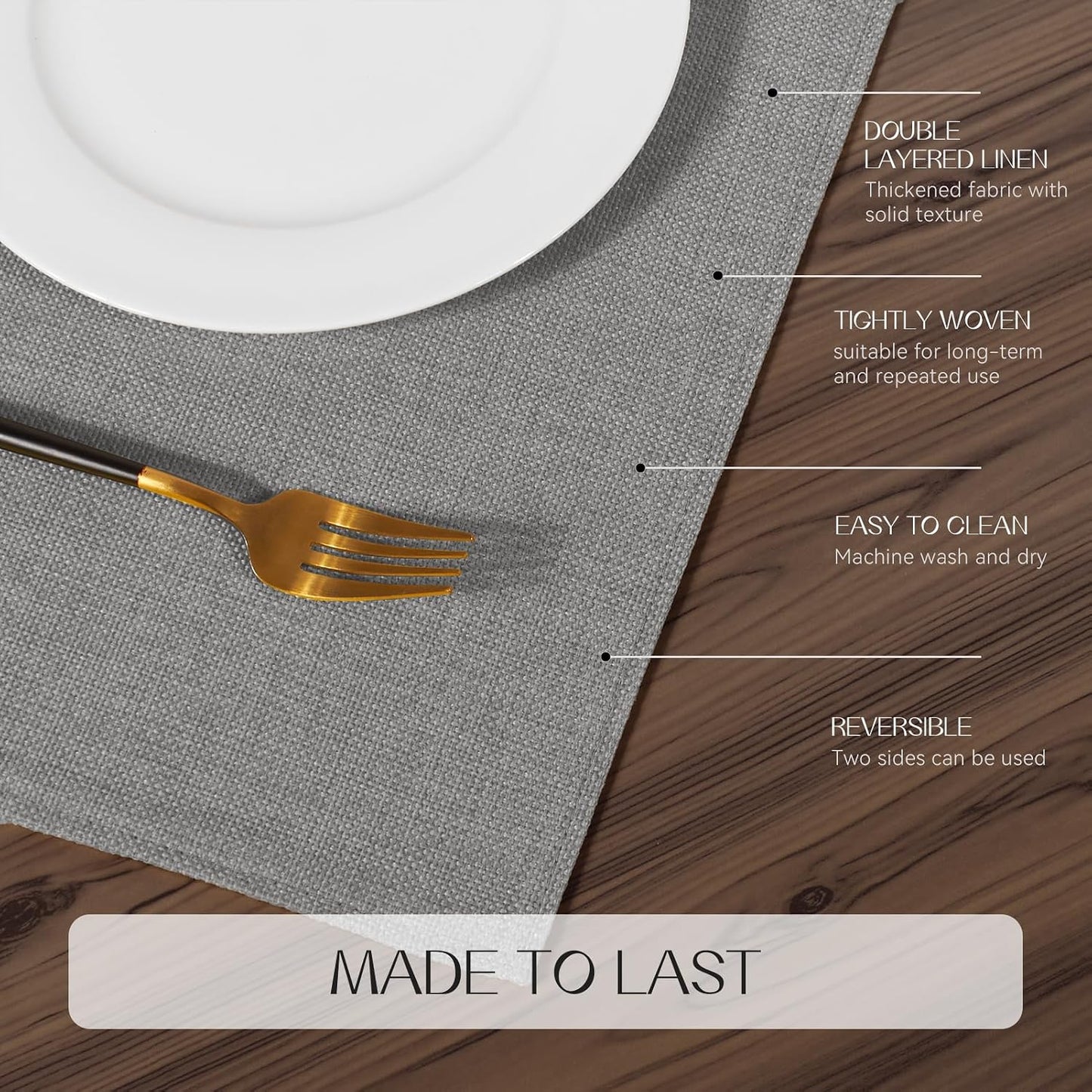 Romanstile Cloth Placemats Set of 8, Heat Resistant Double Layered Thickened Place Mats, Washable Faux Linen Farmhouse
