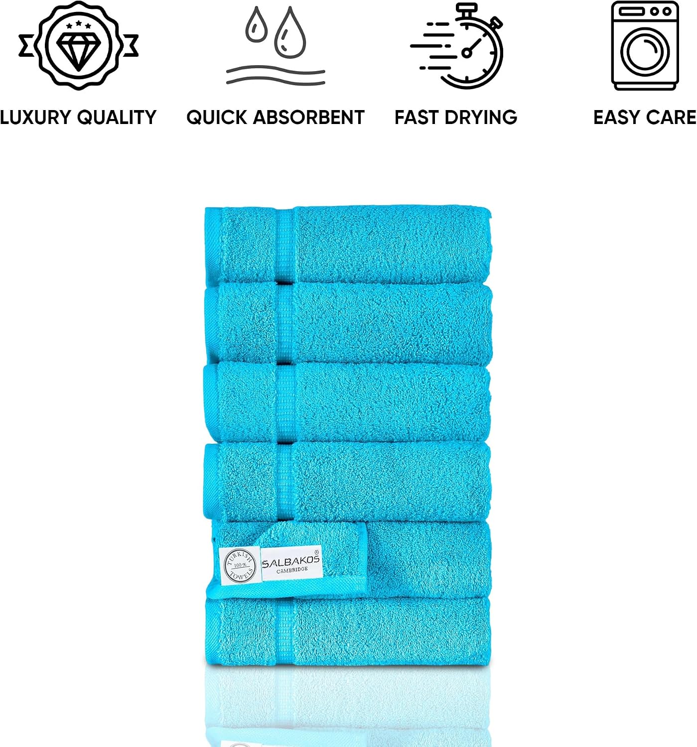SALBAKOS 6-Piece 100% Turkish Cotton Hand Towels, 16x30 inch, Aqua | Large Size Thick Super Soft Highly Absorbent